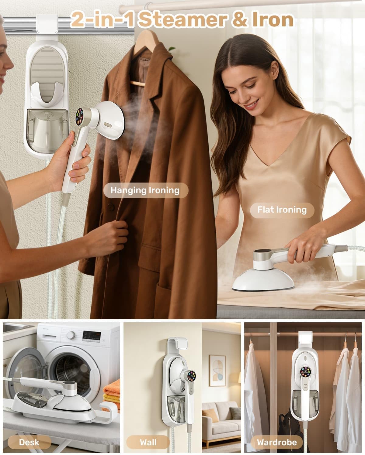 Garment Steamer for Clothes - 1500W Power Steam, 400ml Tank, 30s Fast Heat | 30 Mins Steam, 7+1 Modes, LED Display, Auto-Off, Self-Cleaning, Easy Storage, Anti-Drip, Large Panel for Home, Business