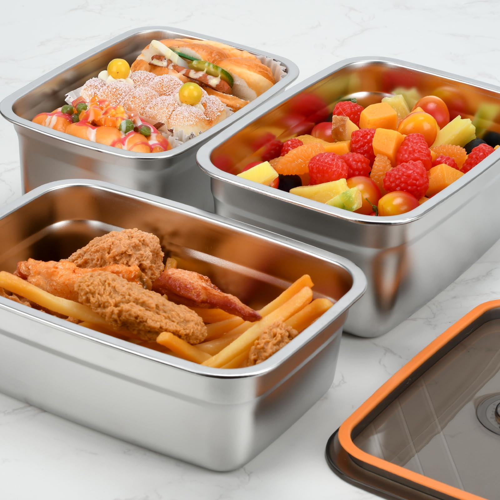 Confezione da 3 contenitori per alimenti con coperchio, in acciaio inox, ermetici, a prova di perdite, contenitori per conservare gli avanzi di cibo a casa o per campeggio, viaggi su strada (3 pezzi)
