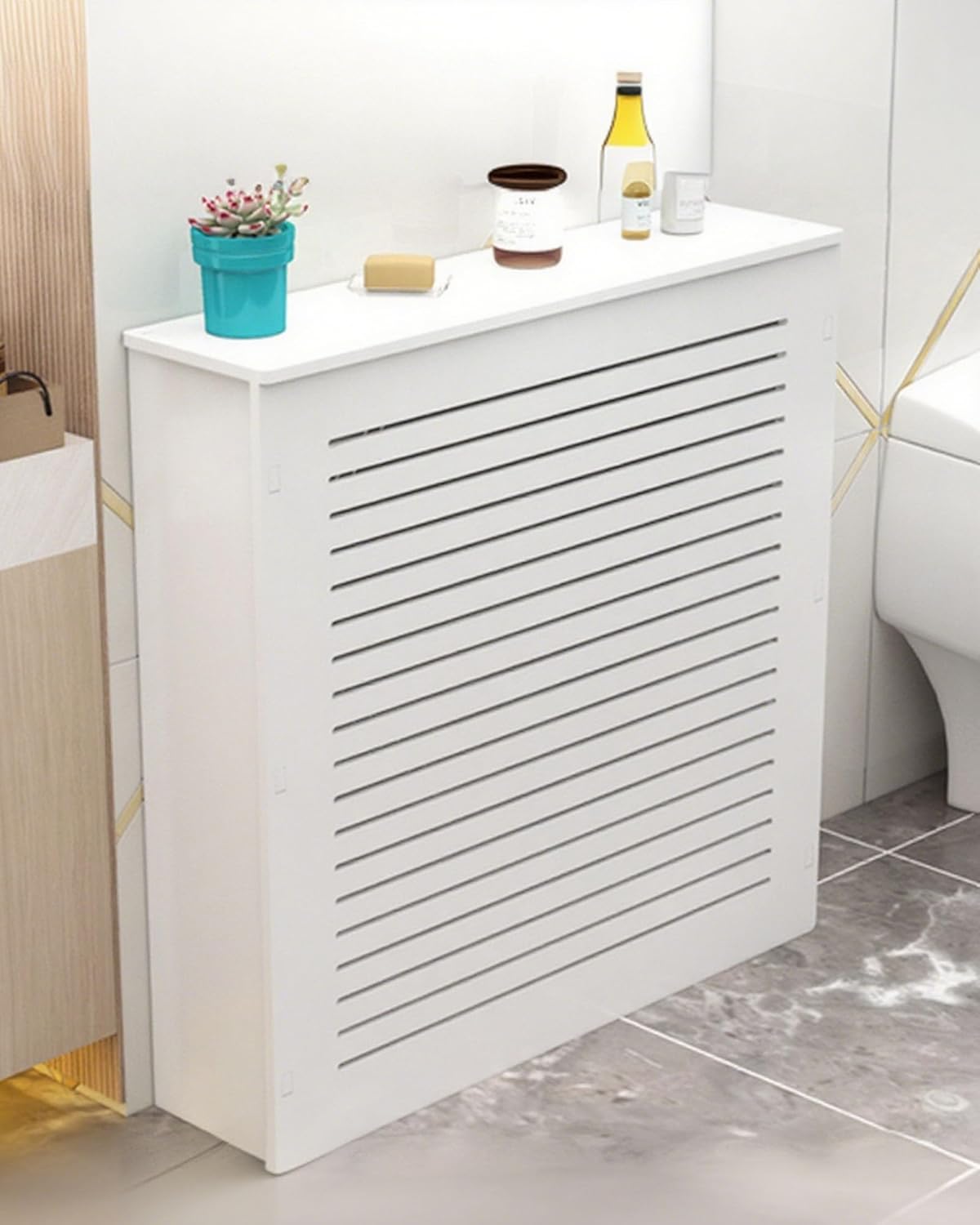 Aigoss Modern Heater Cover, Steam Radiator Wall Heating Louvered Grill Cabinet, Living Room Bedroom Hallway Decorative Wooden Shelf Top for Hide Cluttered Pipes(24" Lx28 Hx8 D/60x70x20cm)