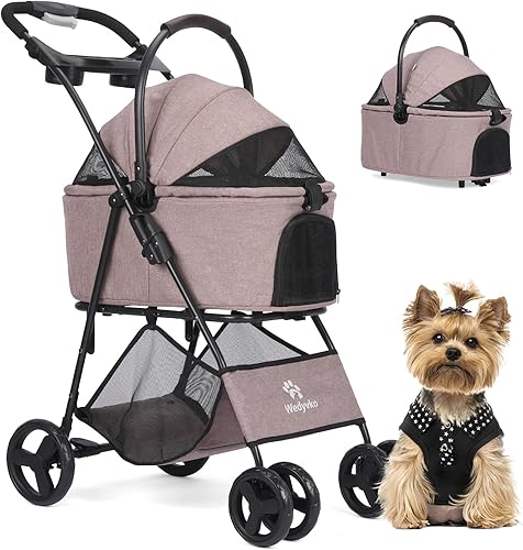 Miniatura 12 de Cochecito para mascotas, carrito de paseo para mascotas de 4 ruedas para perros y gatos medianos/pequeños, cochecito plegable para perros con Verde