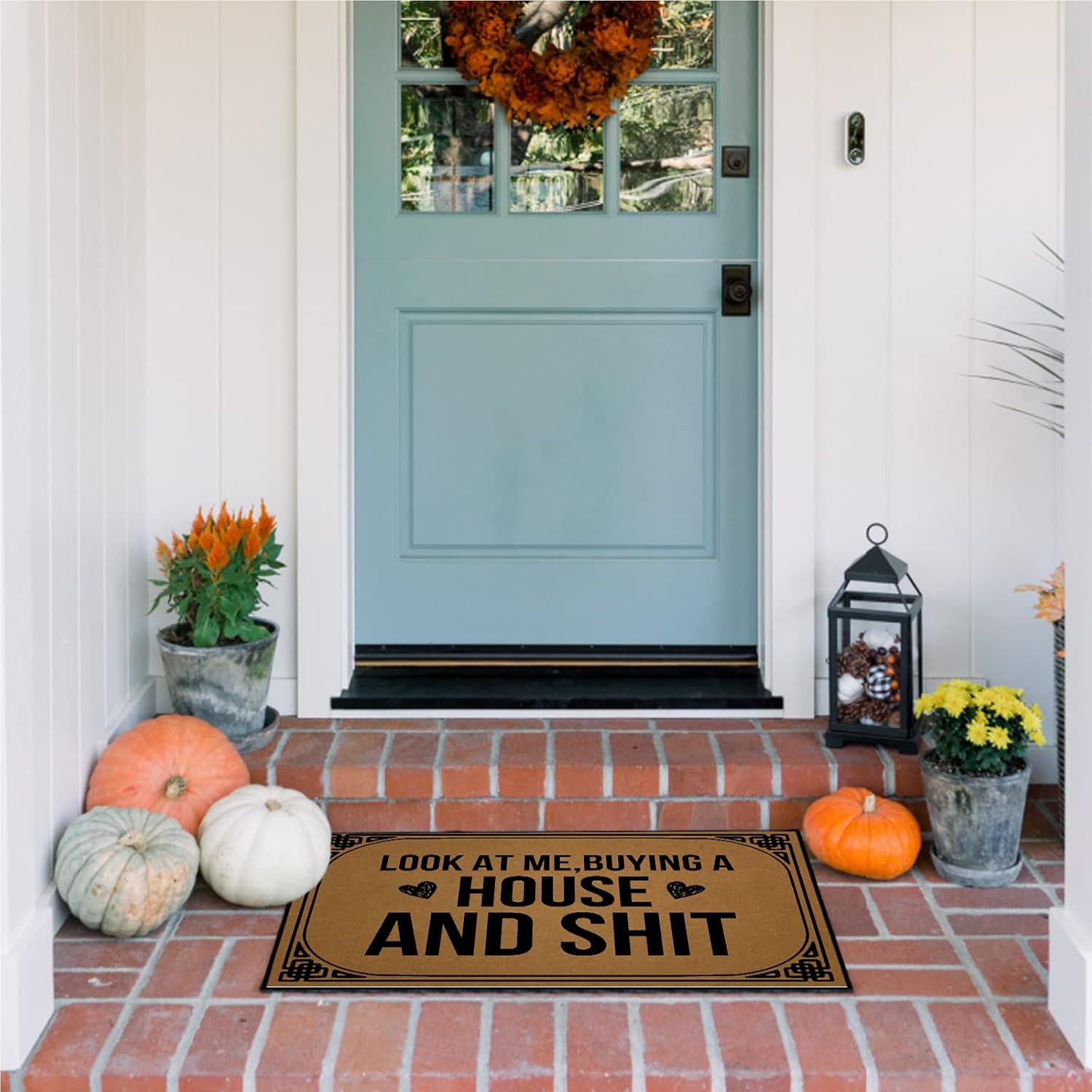Look at Me,Buying a House and Shit Custom Doormats Funny Front Door Mat Cute Welcome Mat Non Slip Indoor 18x30 Inch