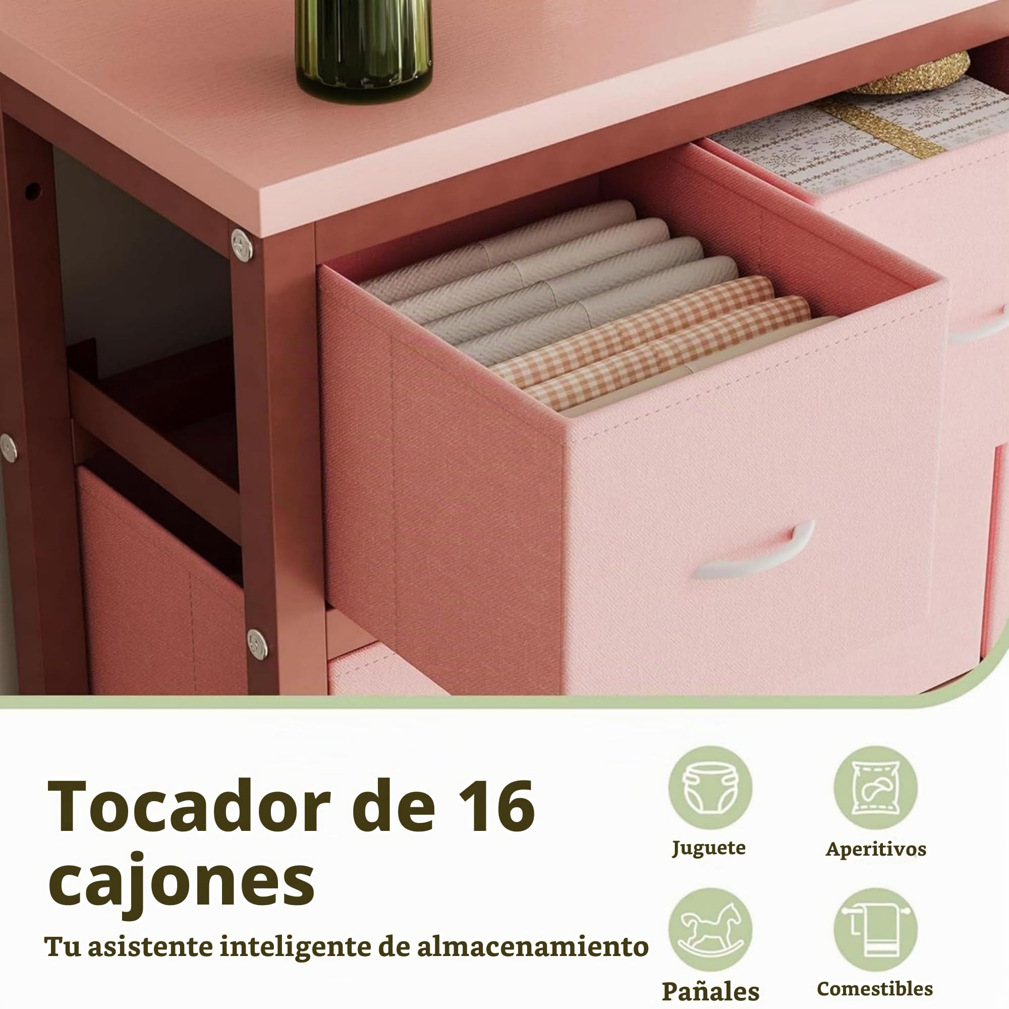 Cómoda alta rosa para dormitorio adulto, 16 cajones de tela con almacenamiento espacioso para ropa y accesorios, armario de almacenamiento vertical para dormitorio pequeño (rosa)