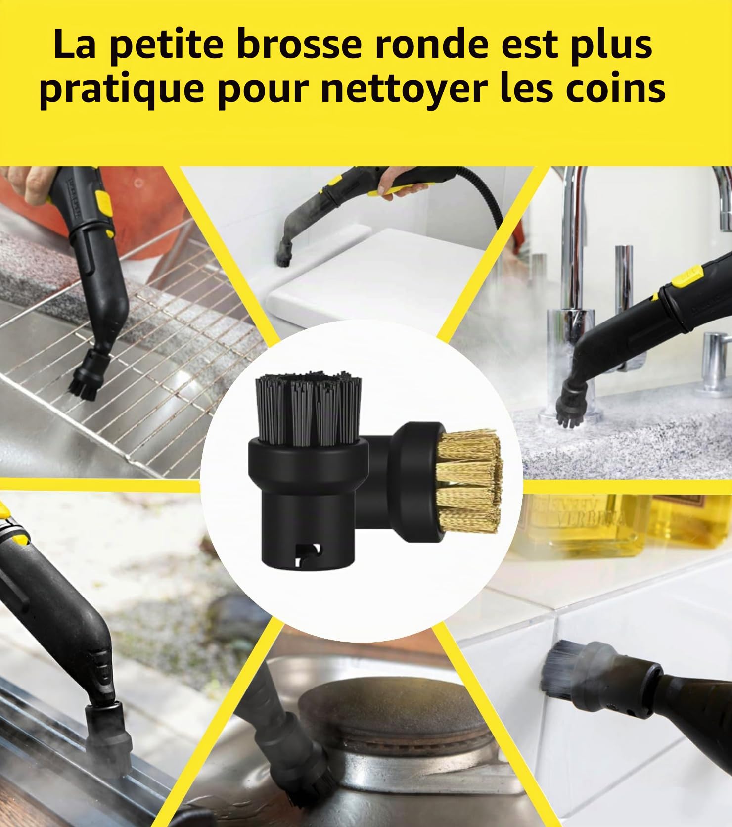 Lot de 8 pour compatible Karcher SC1 SC3 SC5 SC4 SC2 Accessoires de buse manuelle 2.884-280.0, brosse de nettoyage, brosse ronde, chiffon en fibre, pièces de rechange
