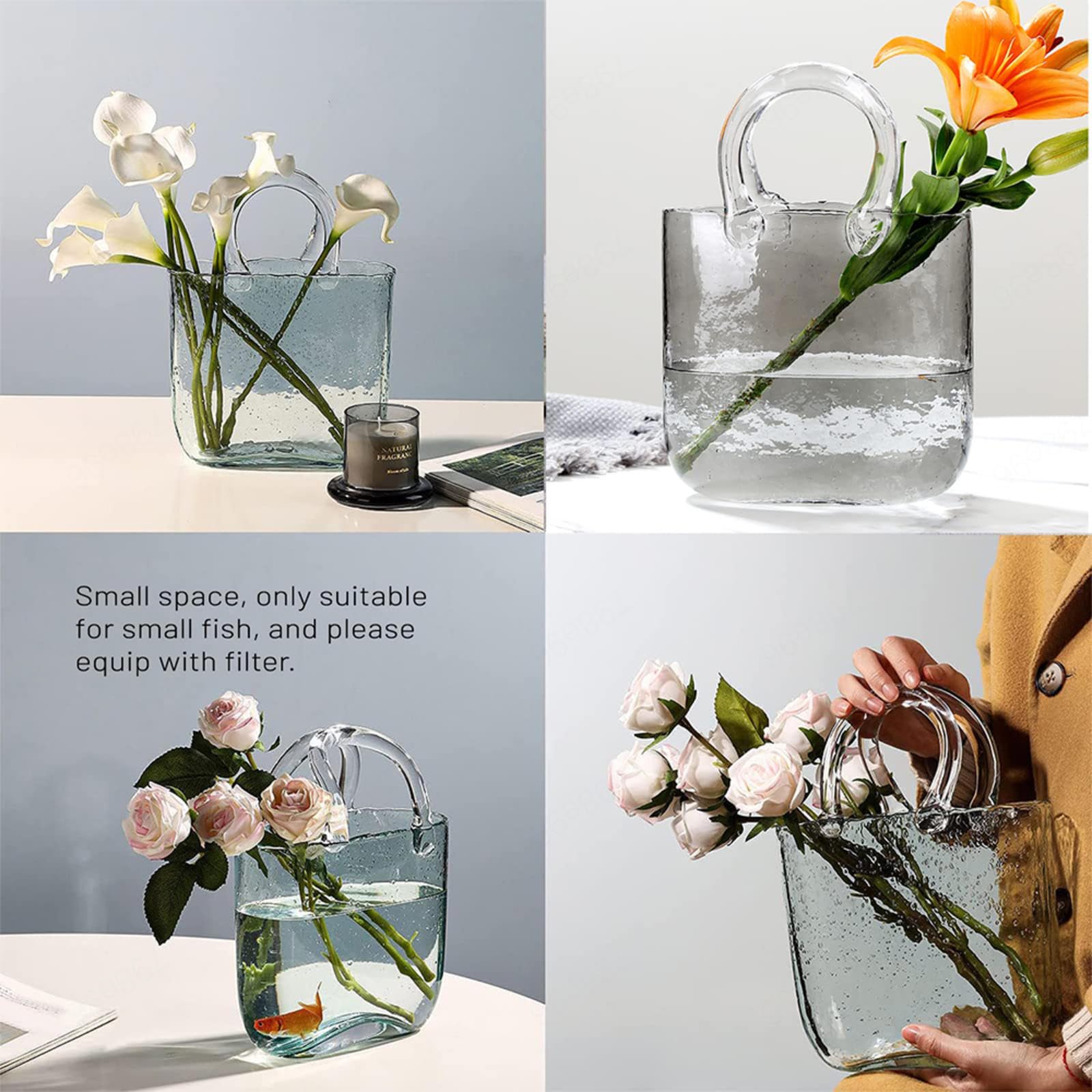 Vaso Portamonete in Vetro per Fiori, Vaso Portamonete in Vetro soffiato a Mano Vaso Trasparente Carino Acquario, per Decorazioni domestiche, centrotavola, Eventi, Ufficio, Giardino, matrimon