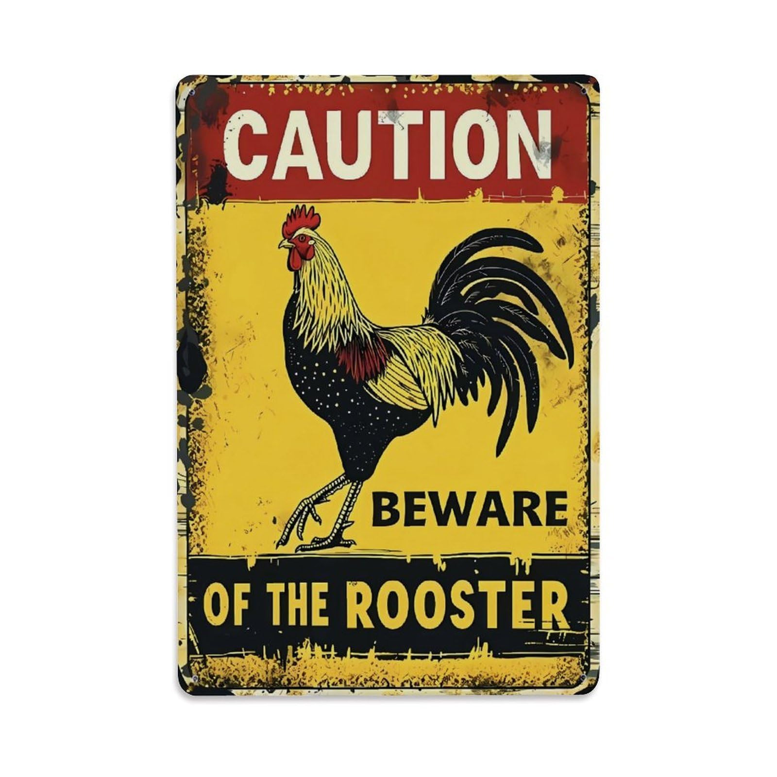 Caution Beware of The Rooster Vintage Farm Sign Vintage Aluminium Metal Sign, Retro Wall Decor for Home, Bar, Garage & Farmhouse 30x20cm