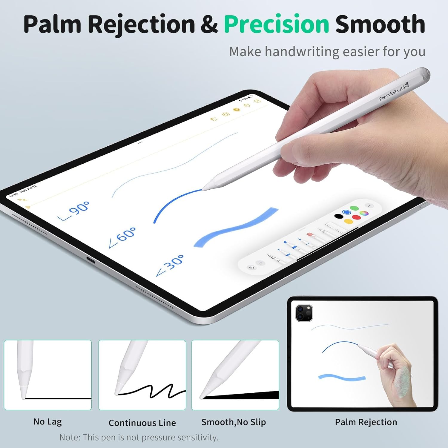 Penstudio PS2 iPad Pencil 2nd Generation with Magnetic Wireless Charging - Bluetooth Tilt Sensitivity Stylus Pen for Apple iPad Pro 11/12.9 inch, iPad Air 5/4, Mini 6 (NO Wired Charging)
