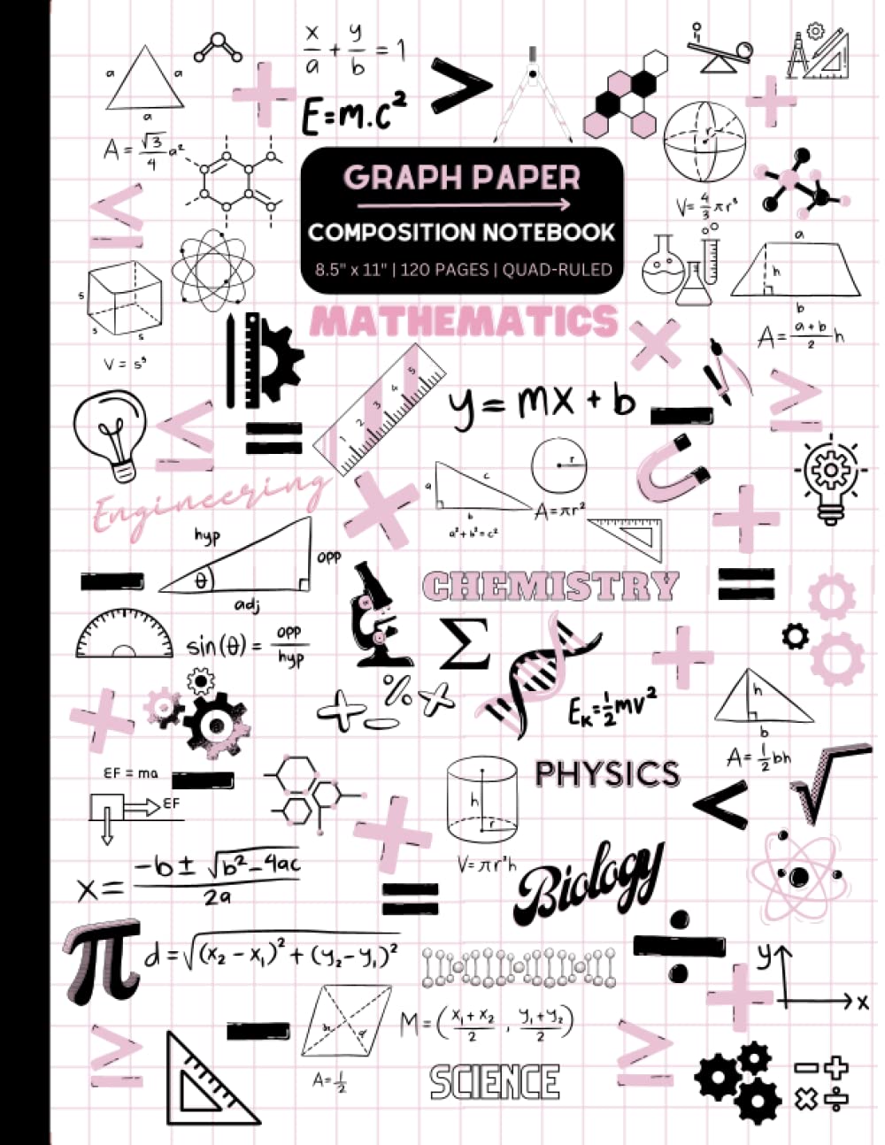 Aesthetic Pink & Black Graph Paper Composition Notebook: Grid Paper ...