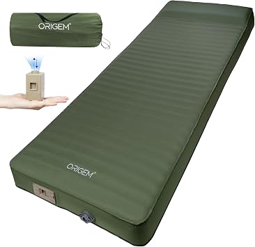 Origem Self Inflating Camping Mattress 10cm Foam sleeping Mat with Air Pump | Ultra-thick 4-season inflatable camping mat, easy inflation and deflation, camping pad for tent, car travel, home and outdoor