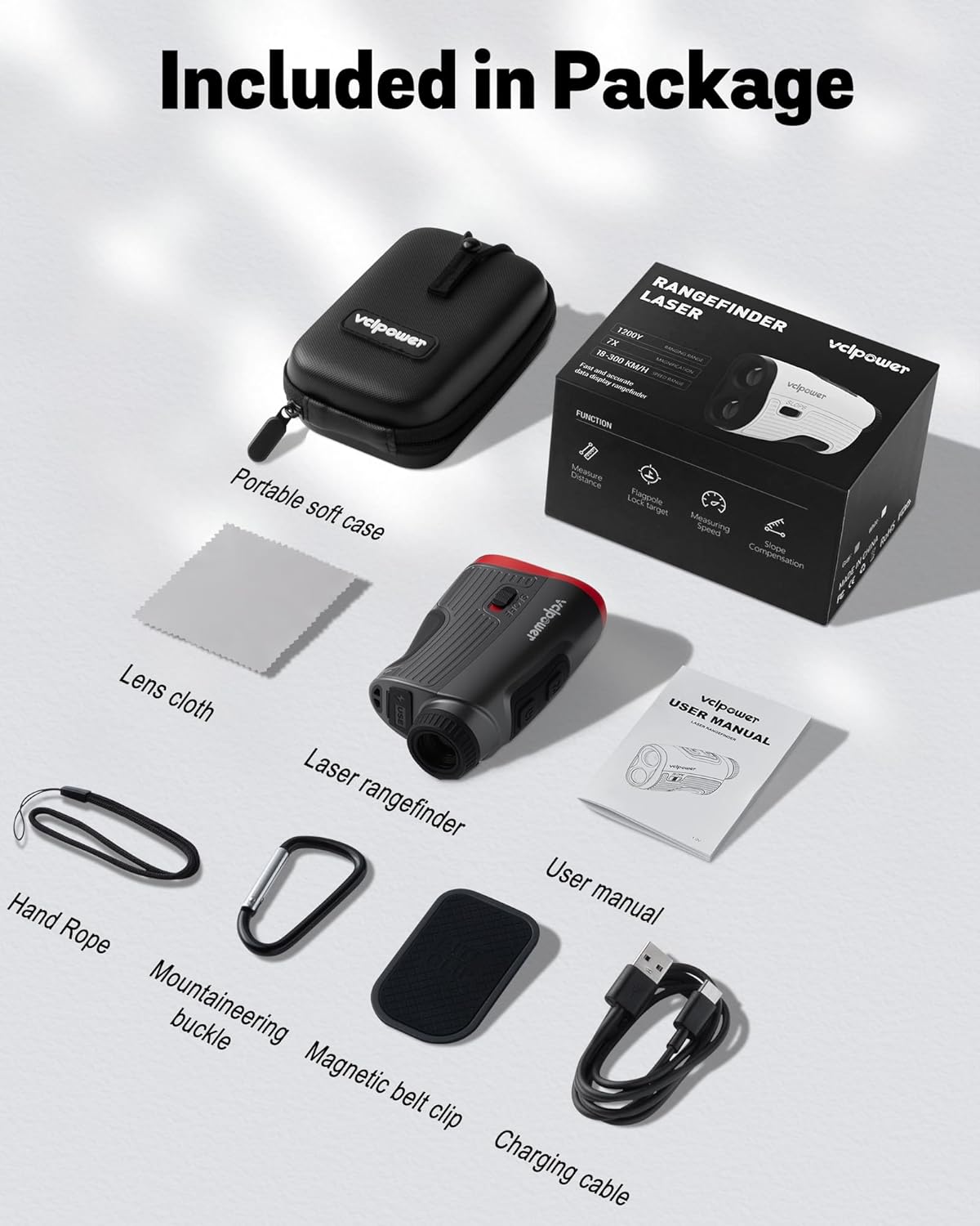 Golf Rangefinder with Slope, 1200 Yards Laser Range Finder for Golf & Hunting, 7X Magnification, Flag Lock Vibration, Rechargeable Battery, Magnetic Strip, Waterproof Golf Accessories for Men