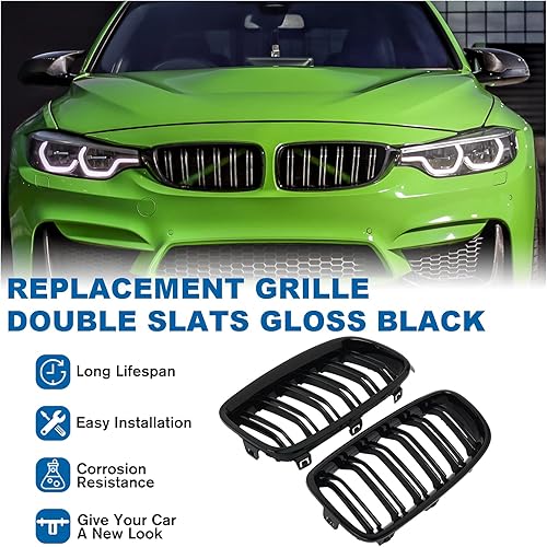 Miniatura 156 de Rejilla frontal negra brillante compatible con BMW Serie 3 G20 2019 2020 2021 2022 316i 318i 320i 328i 330i 330i 335i 340i Doble lamas negro