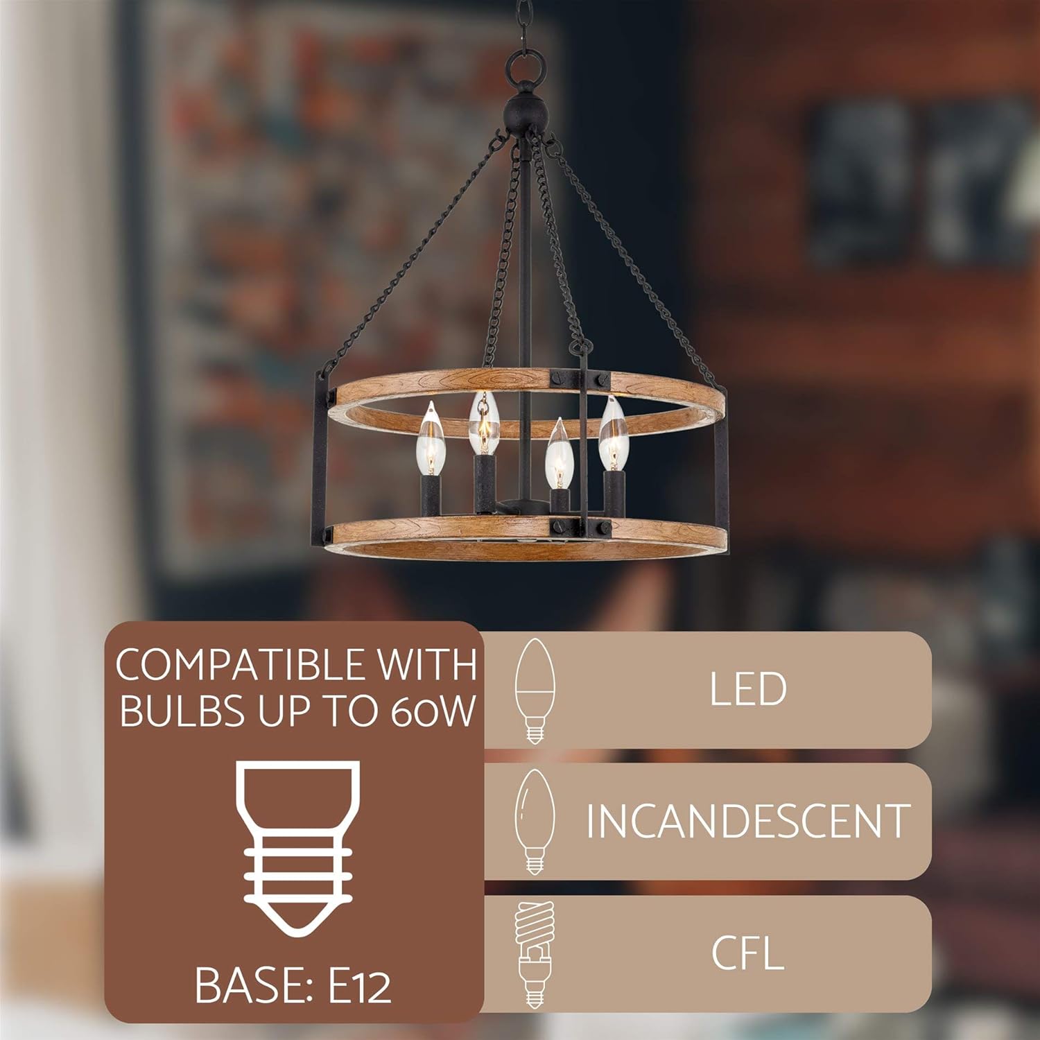Buу 1 gеt 1 Kira Home Jamison 18 Modern Farmhouse 4-Light Drum Pendant Chandelier, Adjustable Height, Warm Oak Wood Style + Textured Black Finish