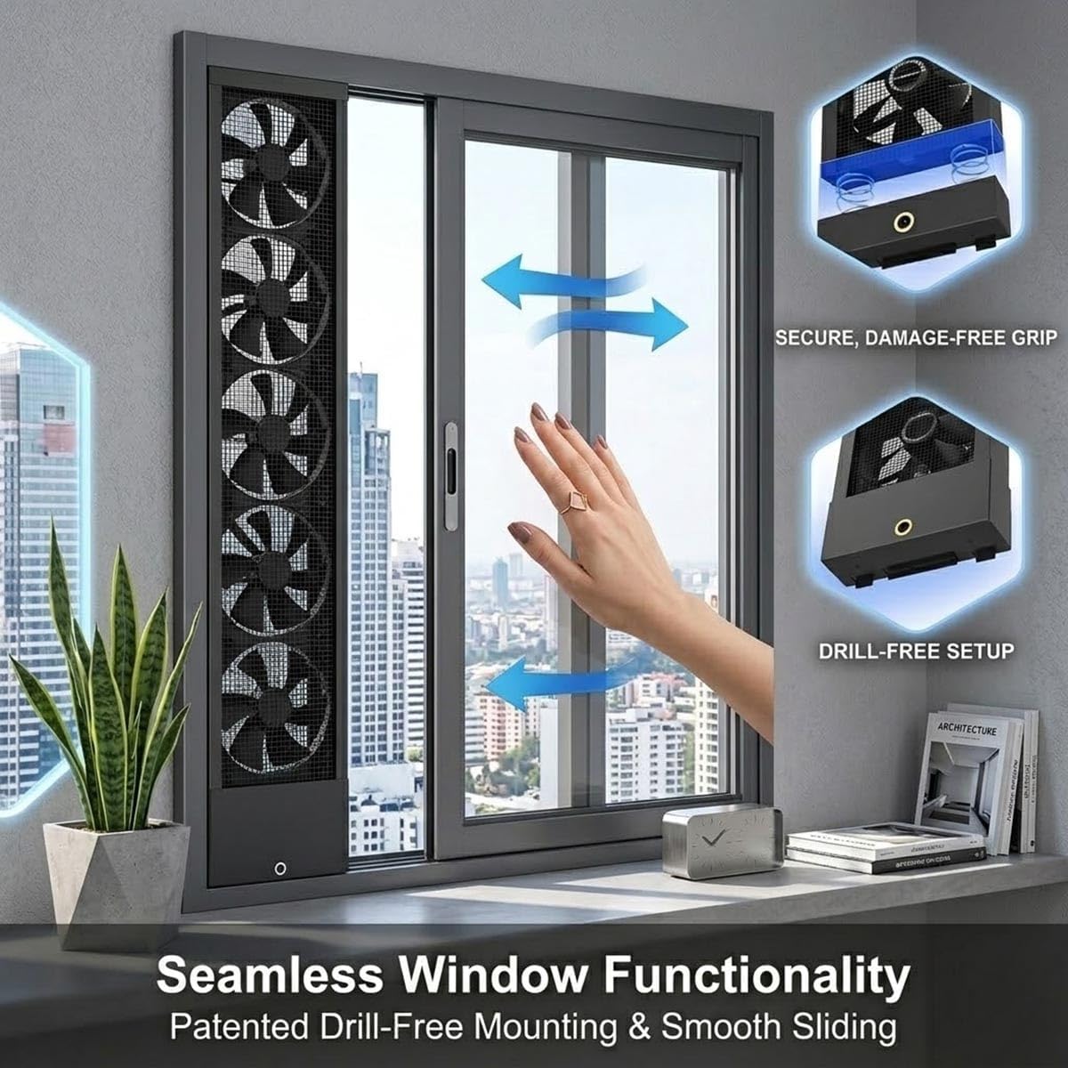 13.7-53.1 Inch Vertical Window Exhaust Fan for Sliding Windows, Reversible Exhaust Mode, Weather Resistant Retractable Window Exhaust Fan, Window Fan For Kitchen, Bedroom, Home(14.96-17.32in)