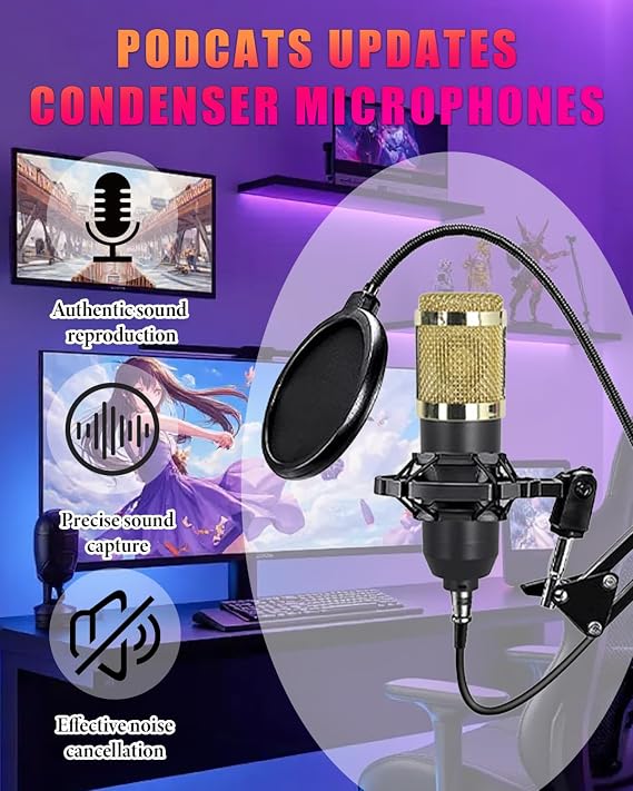 Podcast Equipment Bundle,Streaming Microphone Podcast Starter Kit with Sound Card & DJ Mixer for PC/Laptop/Phone,DJ Set Audio Interface with Voice Changer for Live Streaming,Podcasting,Singing