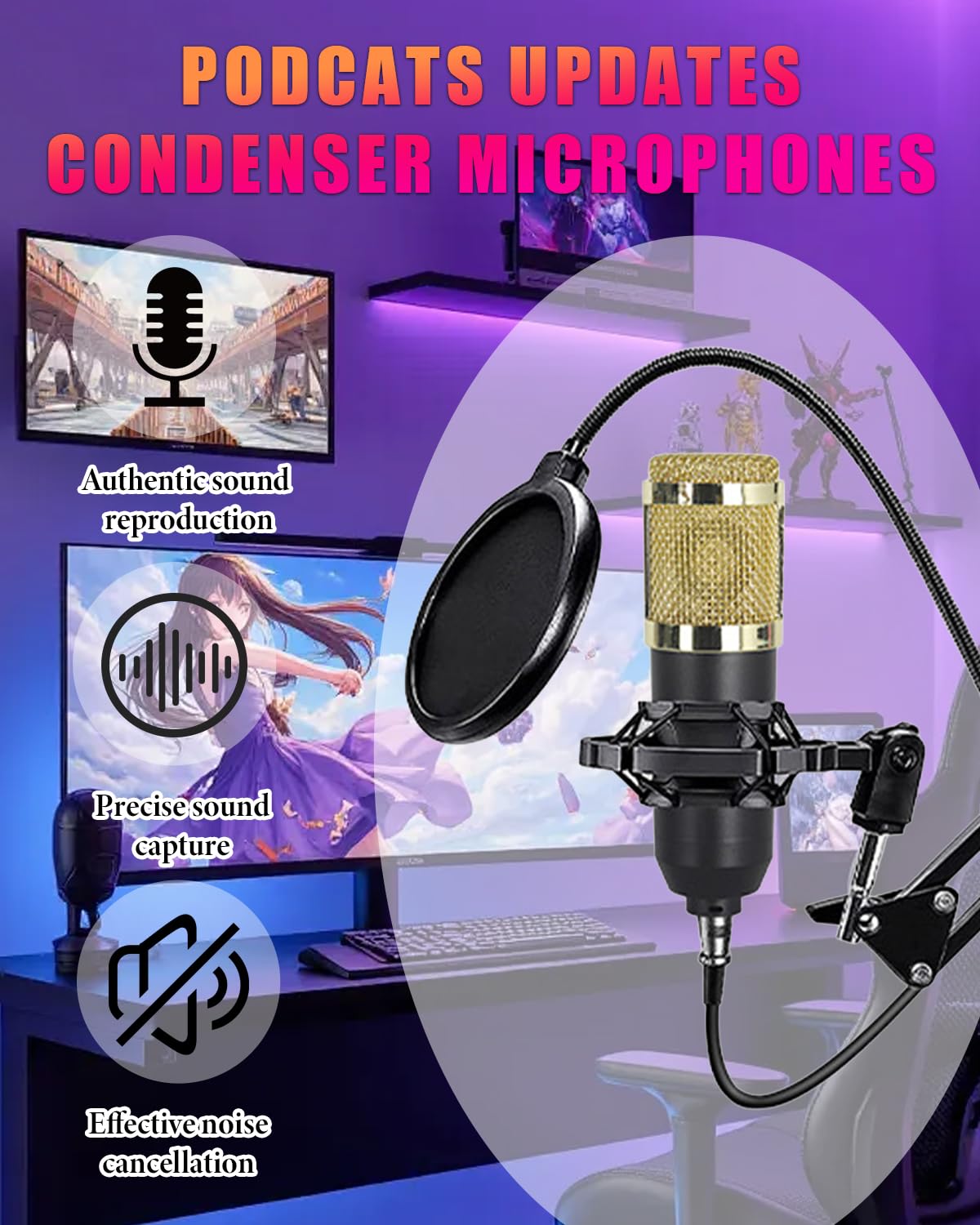 Podcast, microfono bundle, studio completo di registrazione con 2 microfoni, podcasting e distorsione vocale, mixer audio all-in-one perfetto per streaming live, podcast, registrazione, canto, gioco