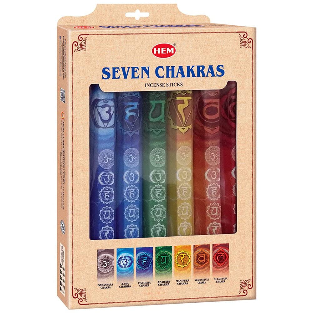 Rushant HEM Seven Chakra Incense Sticks with Wooden Holder, 7 Packs, 35 Sticks Total, Chakra Fragrance Set for Meditation, Yoga, Relaxation, Healing & Positivity