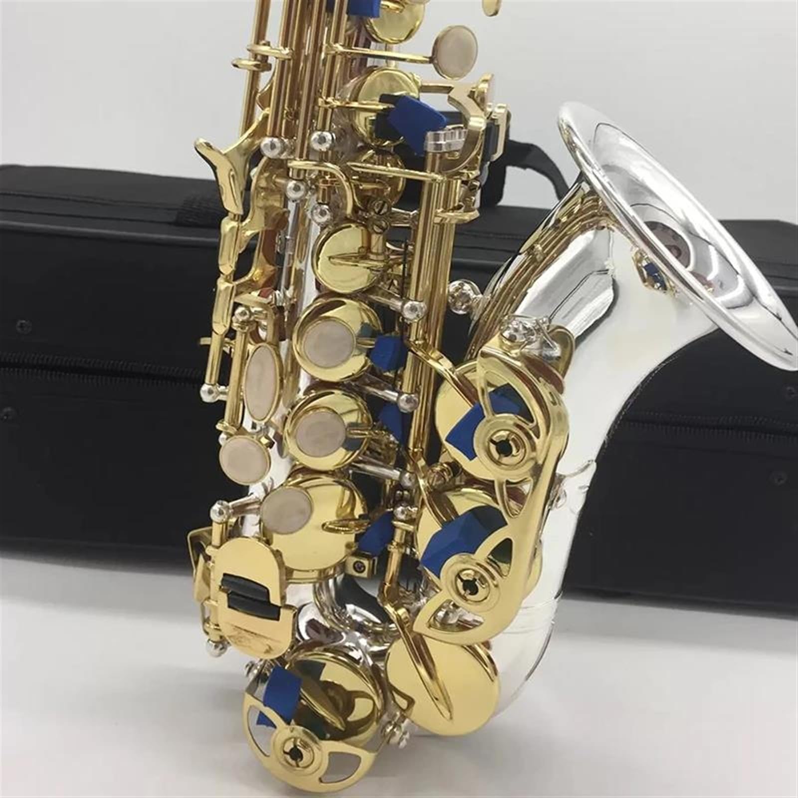 Professionale Sassofono Strumento Musicale Sax Sassofono Soprano Curvo Professionale Con Chiave In Oro Bianco Rame (Color : Leather bag)