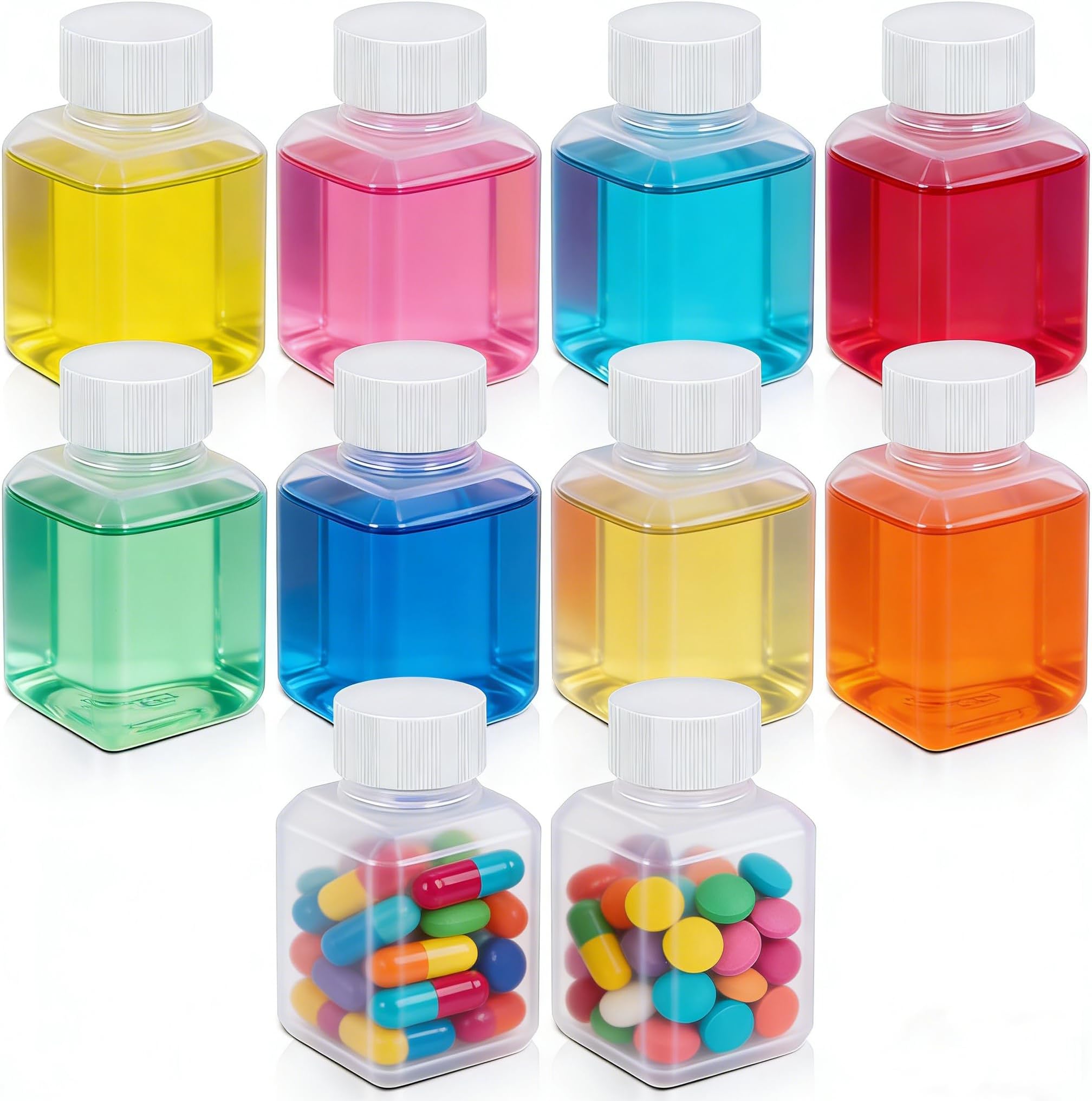 2oz/60ml Leak Proof Plastic Bottles with Caps for Liquids Sample, Reusable Small Bottles Containers for Travel, Camping and Hiking (Translucent, 10 Pcs)