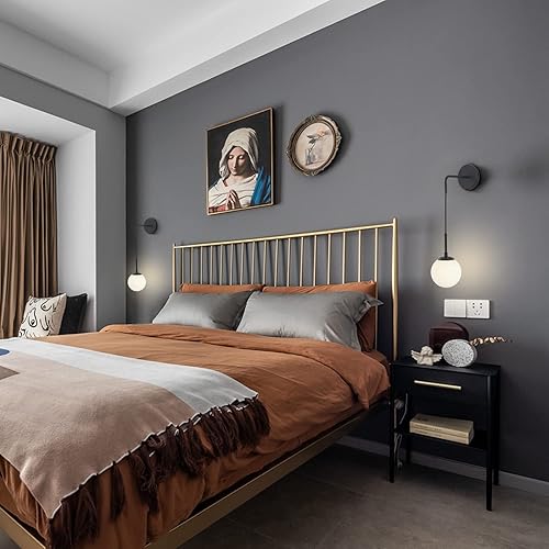 Miniatura 5 de KCO Juego de dos apliques de pared de vidrio blanco esmerilado, luz de pared de bola de globo negro, cable ajustable, lámpara de pared industrial