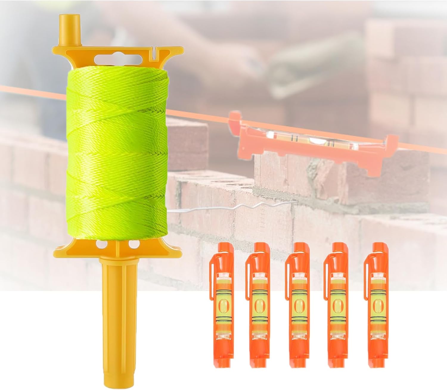 Mason Line String with Handle,18# 500 FT Nylon String with 5 Built-in line Level Tool（Spirit Level）,Twine String for Gardening, Masonry Tools, Surveying, Kite Twine String or DIY