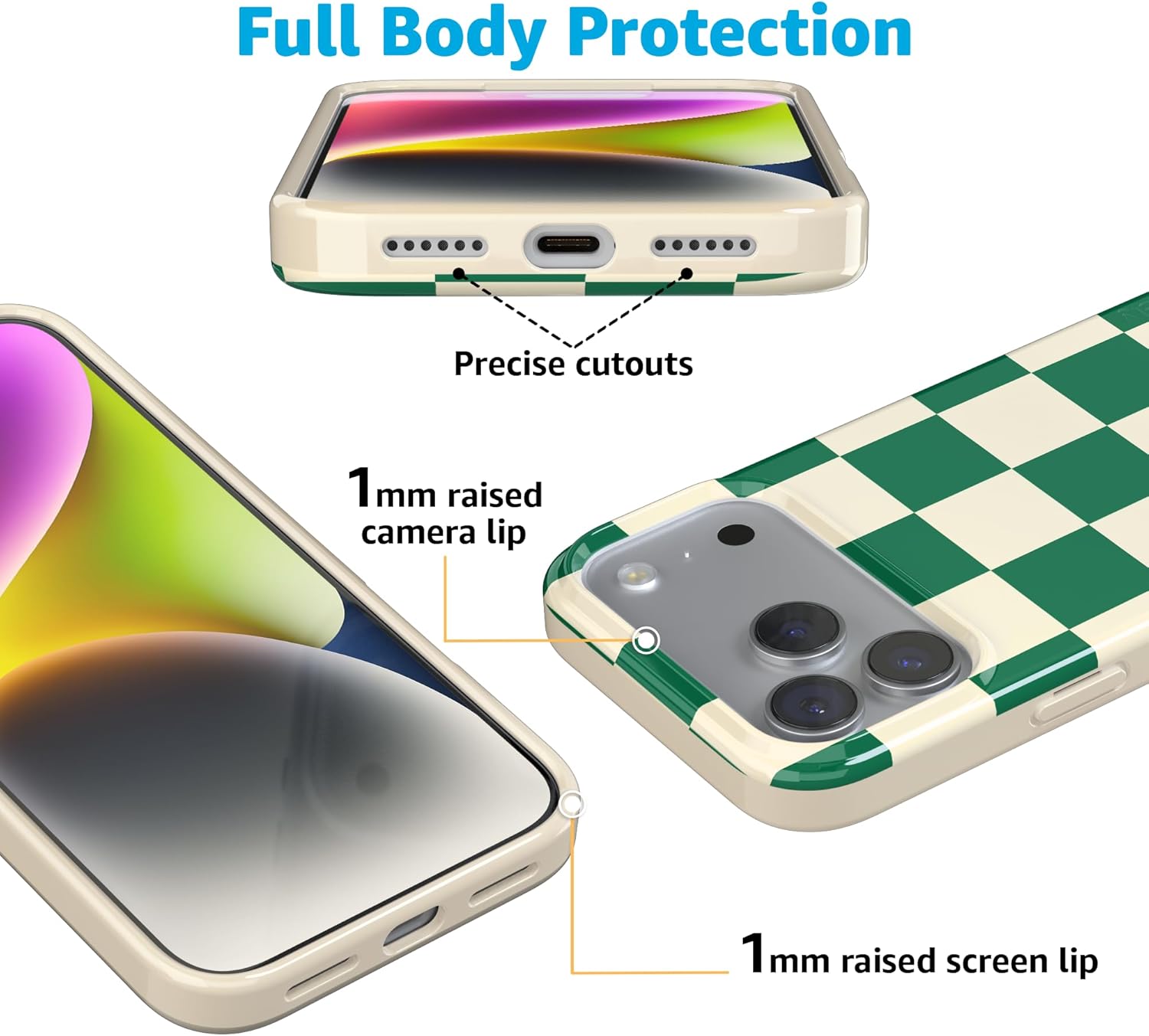 Casely iPhone 17 Pro Max Case | Fit Check | Green Checkerboard | Compatible with MagSafe | Classic Ultra Slim Design
