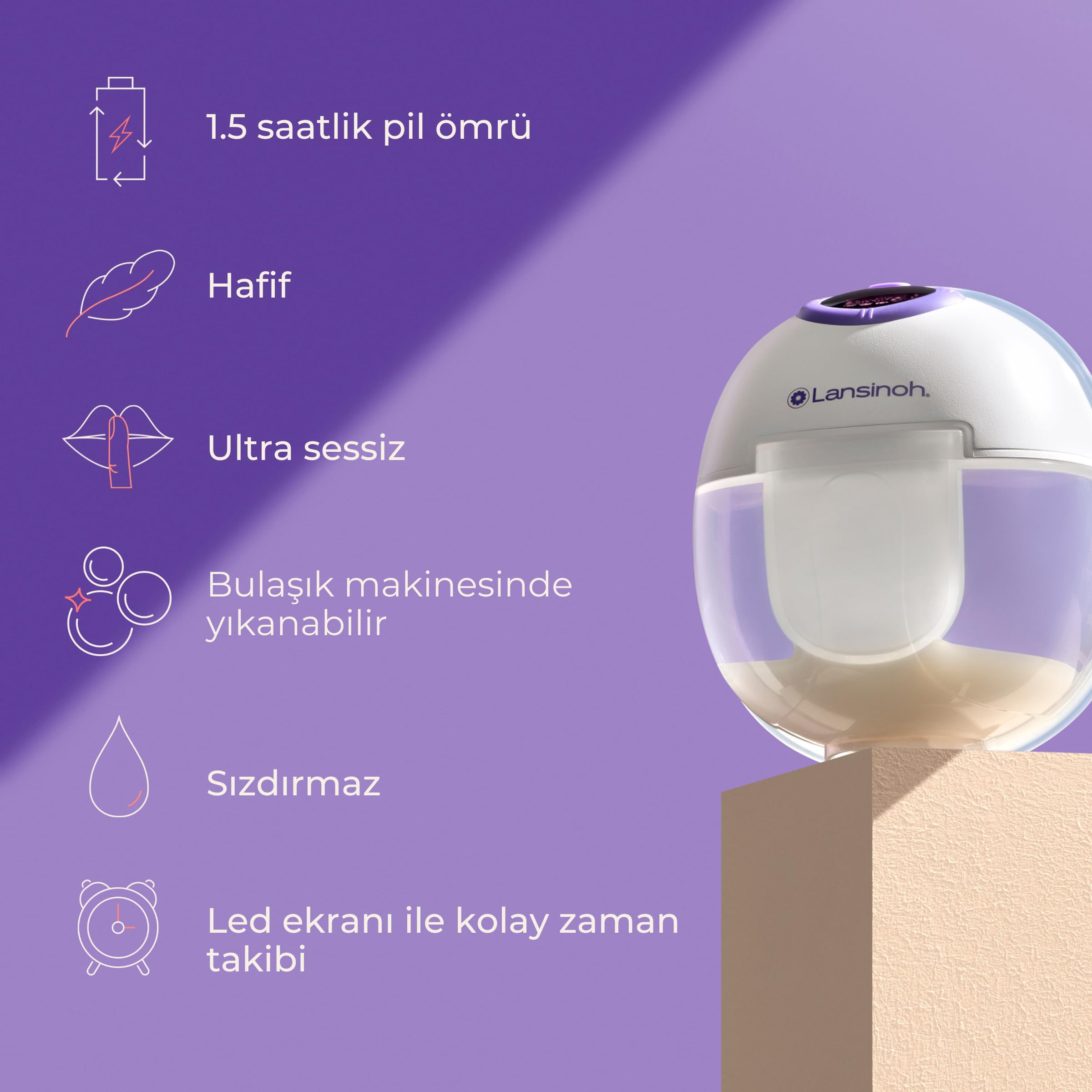 Lansinoh - Tire-lait Mains-libres Double - Discret Sans Fil - 4 Modes & 9 Niveaux Personnalisés - Écran LED avec Mémoire - Batterie Rechargeable Longue Autonomie - Confort mains libres au quotidien