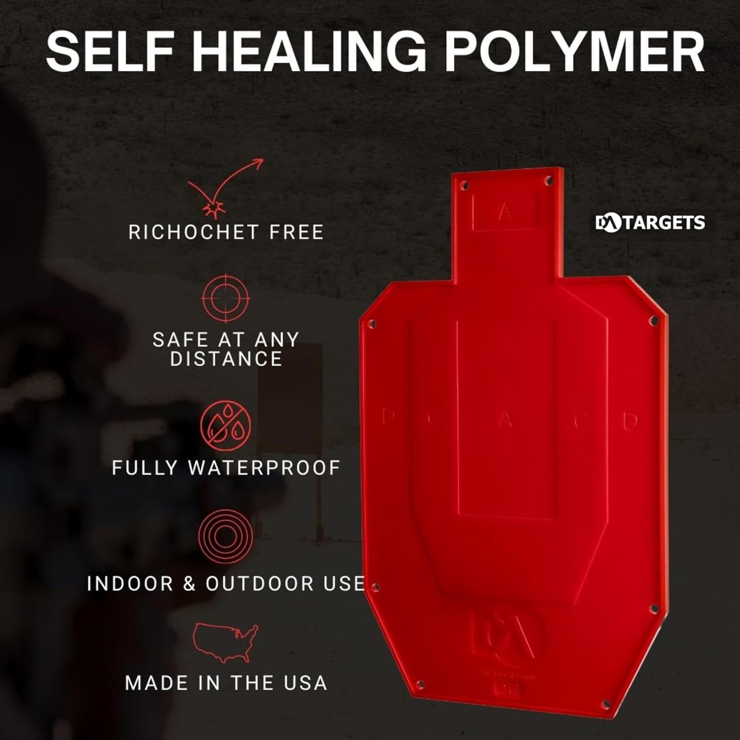 DA Targets - Half-Size Silhouette Target, Color Changing, Self-Healing, Reactive Shooting Target, Ricochet Free, Reusable, Weatherproof, 100% Made in USA