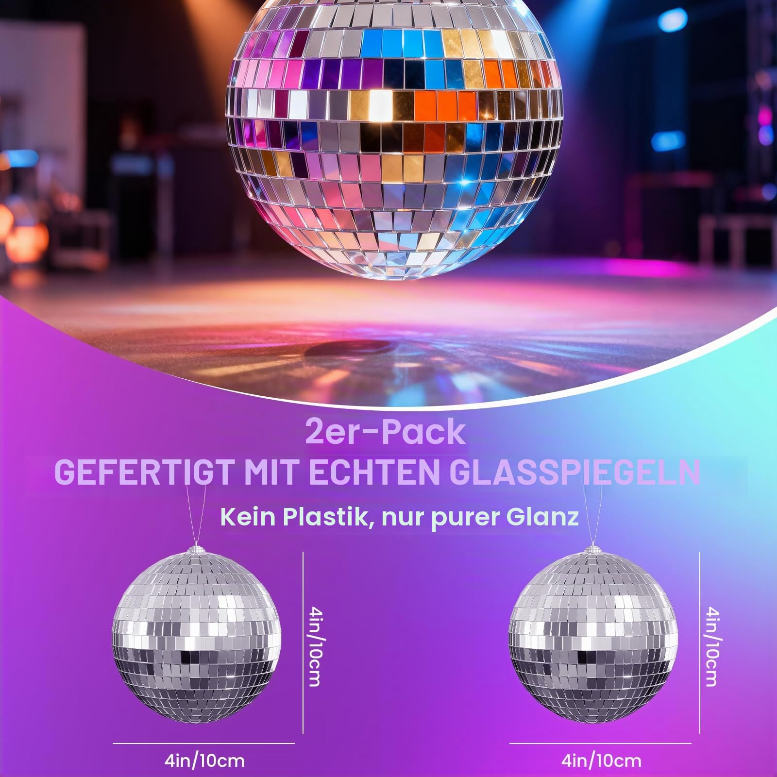 Youdepot 10 cm Discokugel 2er Set, Silberne Spiegelkugeln zum Aufhängen mit Schnur, Glitzerkugel Deko für Weihnachtsbaum, Hochzeit, Geburtstag, Party, DJ Bühne, Garten und Zuhause