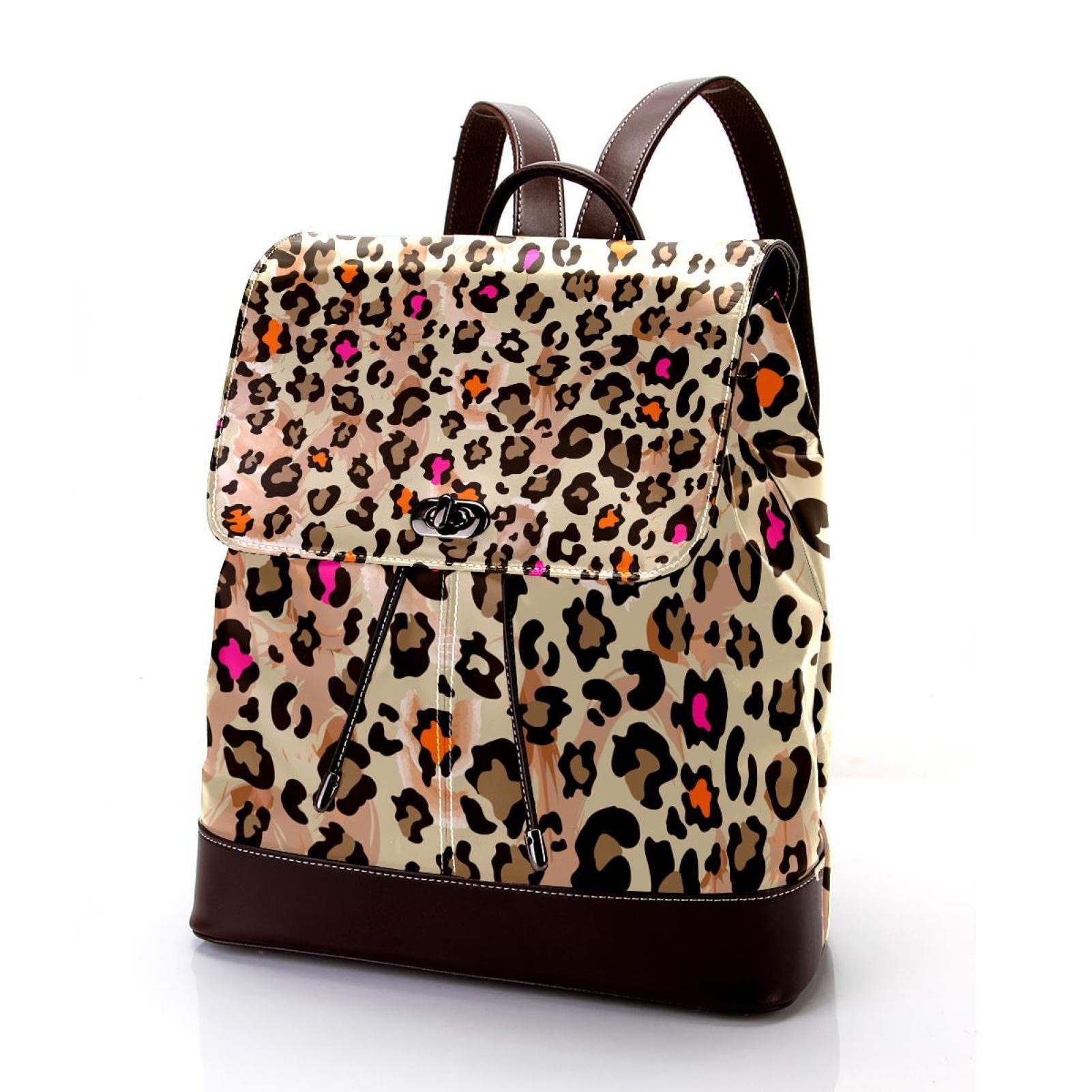 Leopard brązowy mini sztuczna skóra plecak torebka, damski plecak torebka torba szkolna, Wielokolorowy 01