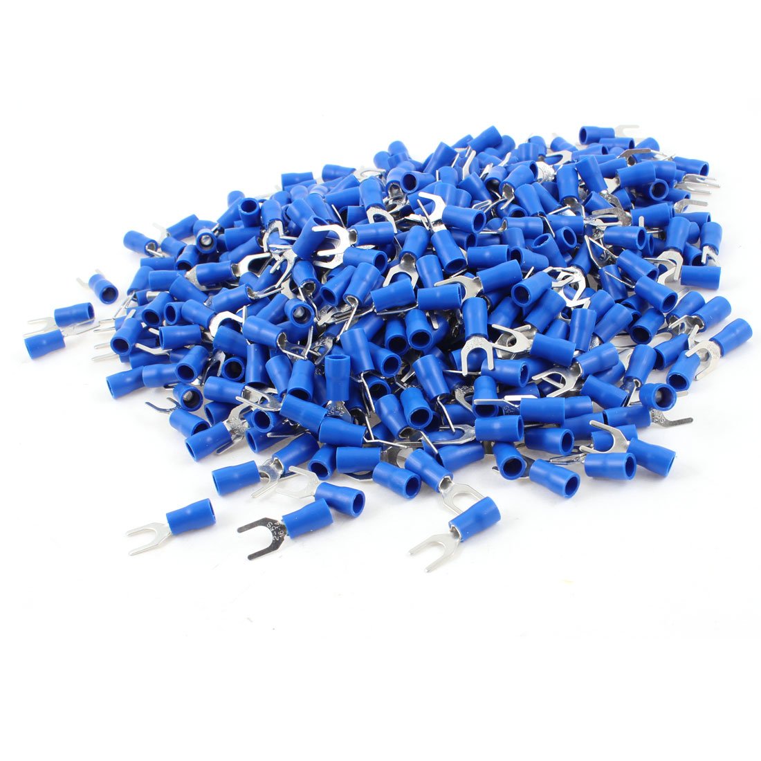 uxcell SV2-5S Pre Insulated Fork Terminals for AWG 16-14 Wire and #10 Stud, 1000 Piece, Blue
