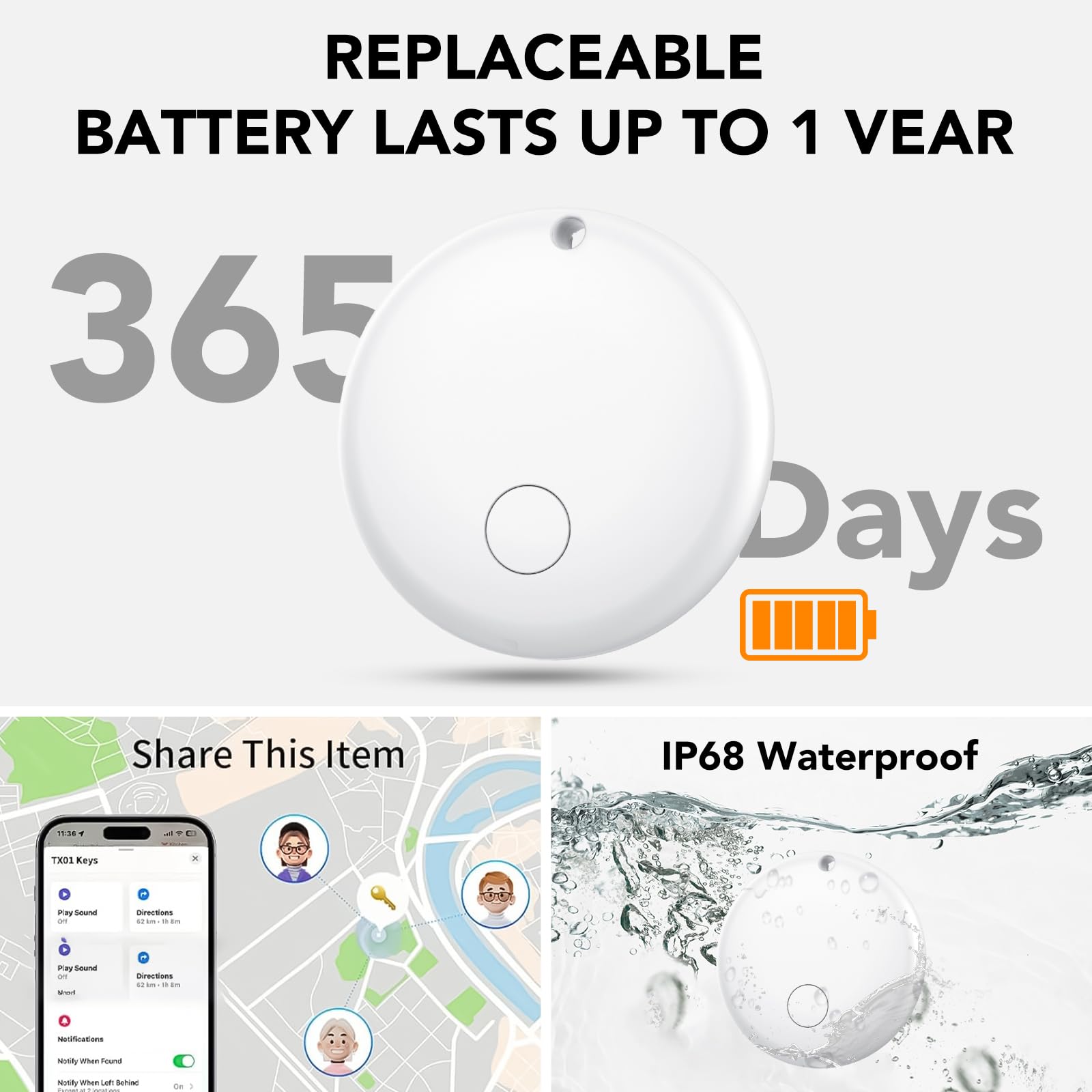 Android Smart Tag, Tracker Compatible con Google Find Hub App, Localizador Bluetooth (Sólo Android), Rastreador para Llaves, Cartera, Equipaje, Impermeable IP68, 4 Blanco