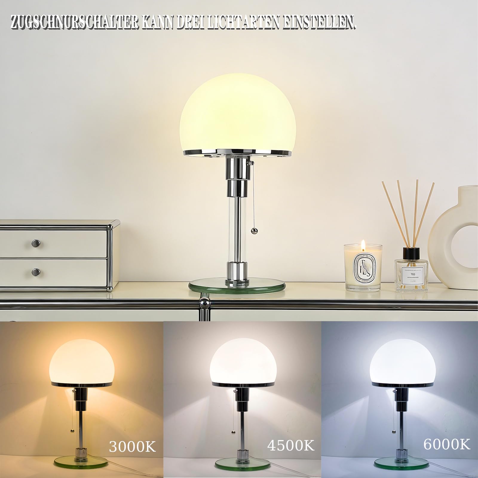 Nordische Moderne LED-Pilzlampe schreibtischlampe, Schreibtisch-Leselampe, Schlafzimmer-Nachttischlampe,pilz lampe, Glas-Bauhaus-mushroom lamp, tischlampe mit kabel,3 Helligkeitsmodi.