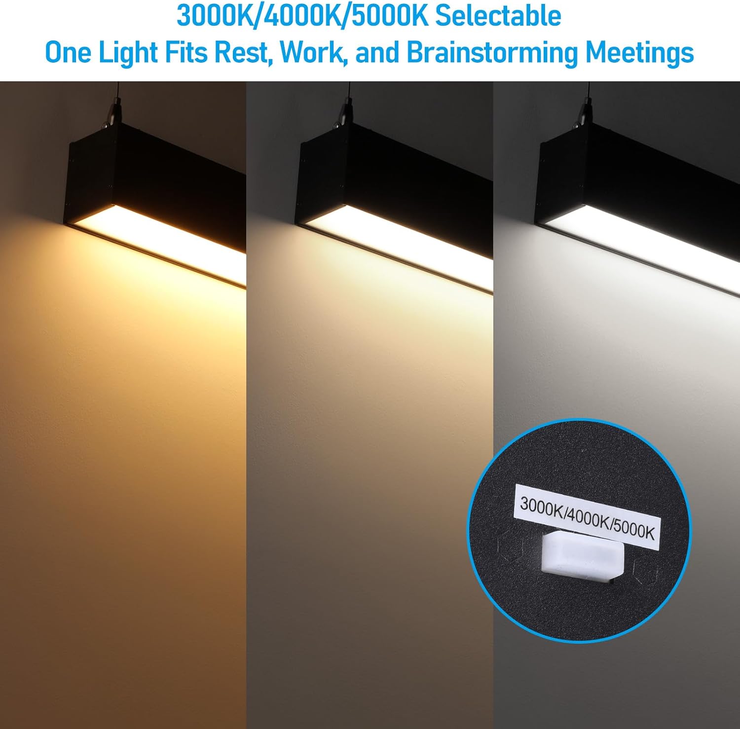 LEONLITE 4FT Linkable LED Linear Light Black Bundle 4FT Linkable LED Linear Light Sliver, 6-Pack Dimmable Architectural LED Suspension Office Lighting Fixture, 3CCT, ETL Listed, Aluminum Housing