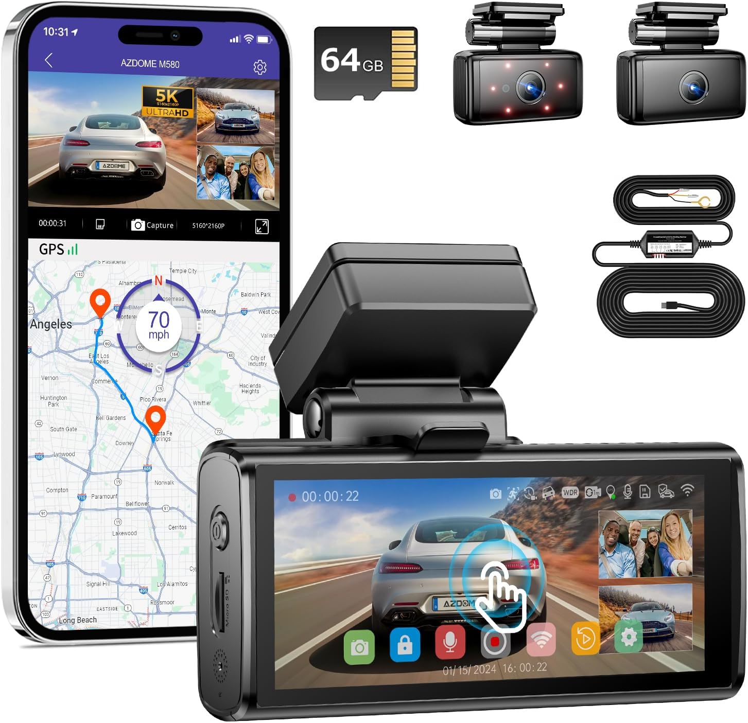 AZDOME M580 Dash Cam and accessories