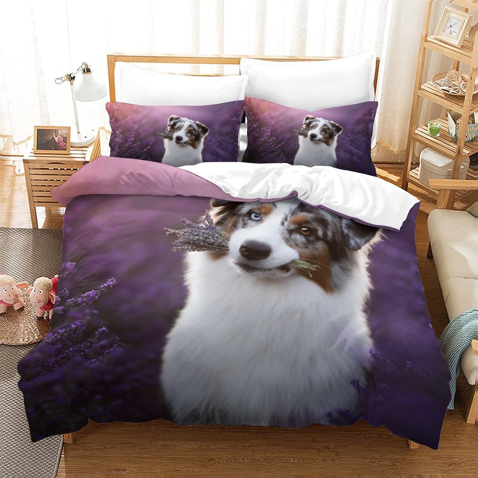 Parure housse de couette Berger Australien 200x200cm, le cadeau idéal pour amoureux des chiens