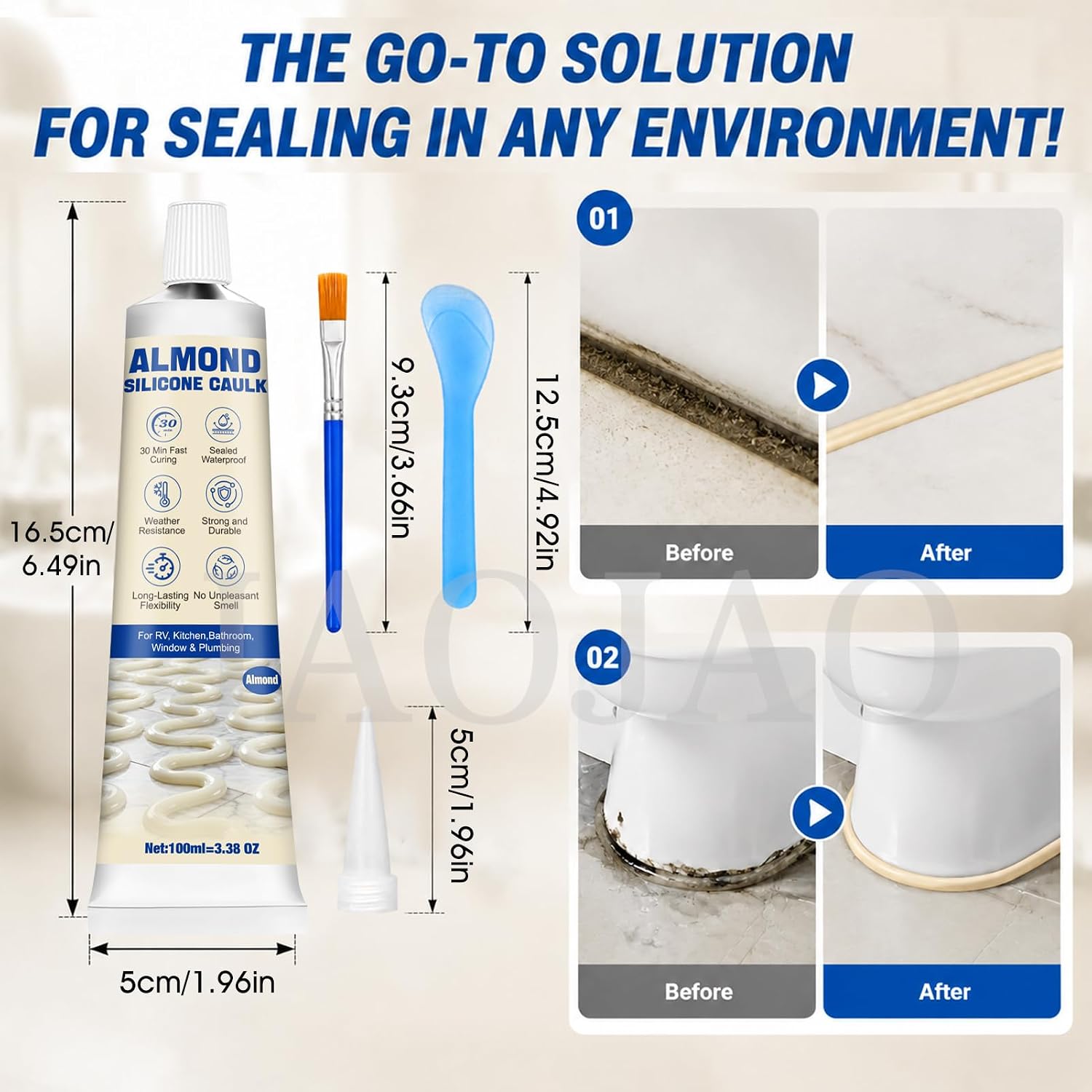 JAOJAO Almond Caulk, Waterproof, Shrink & Crack Proof Caulking