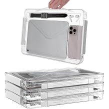 4 Pack Clear Plastic File Boxes with Handle, Modern Style, Stackable, Water Resistant, A4 Letter File, Document, Photo, Scrapbook Storage