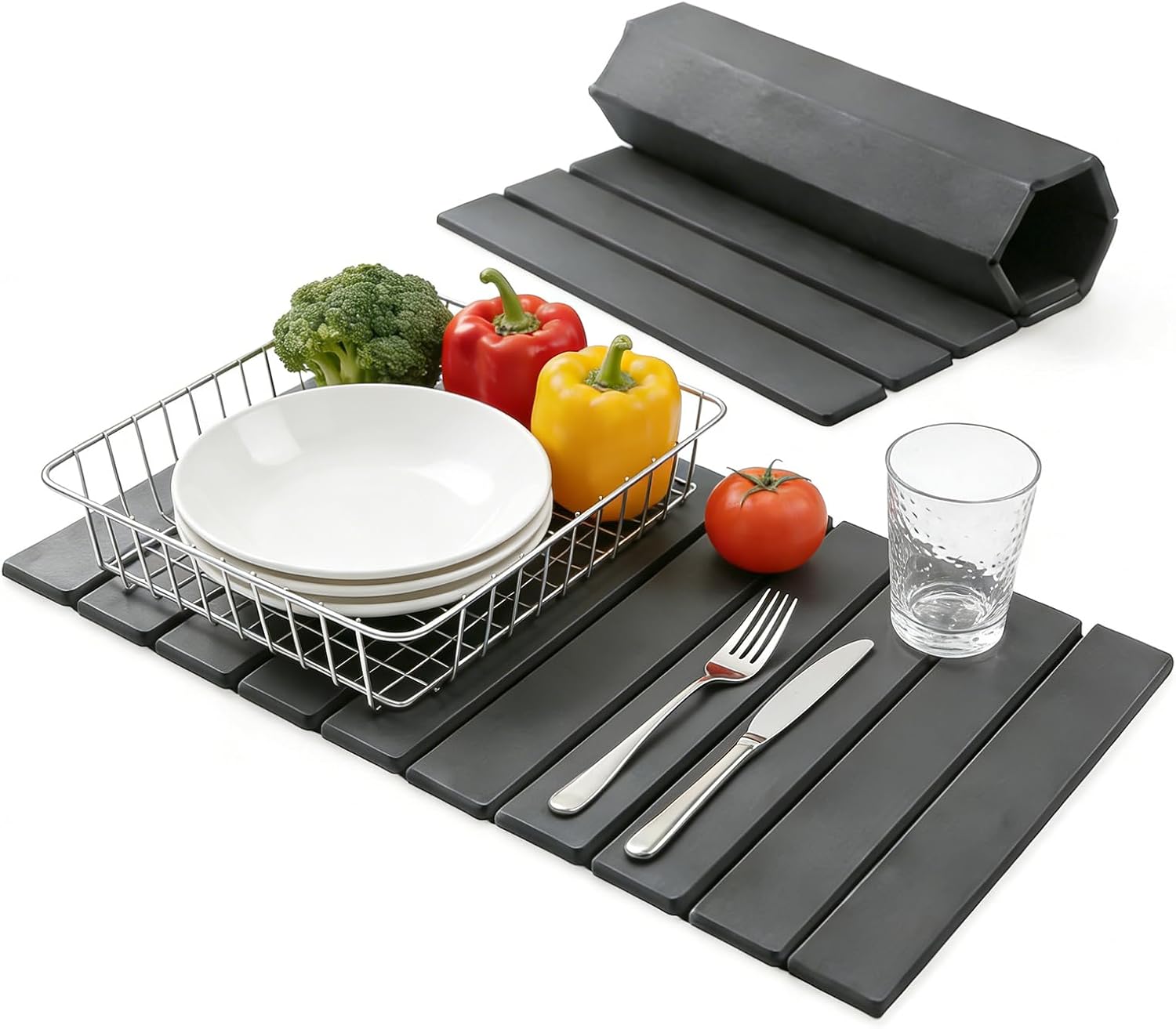 Large Dish Drying Mats for Kitchen Counter, Fast-Absorbing ,Dark Gray
