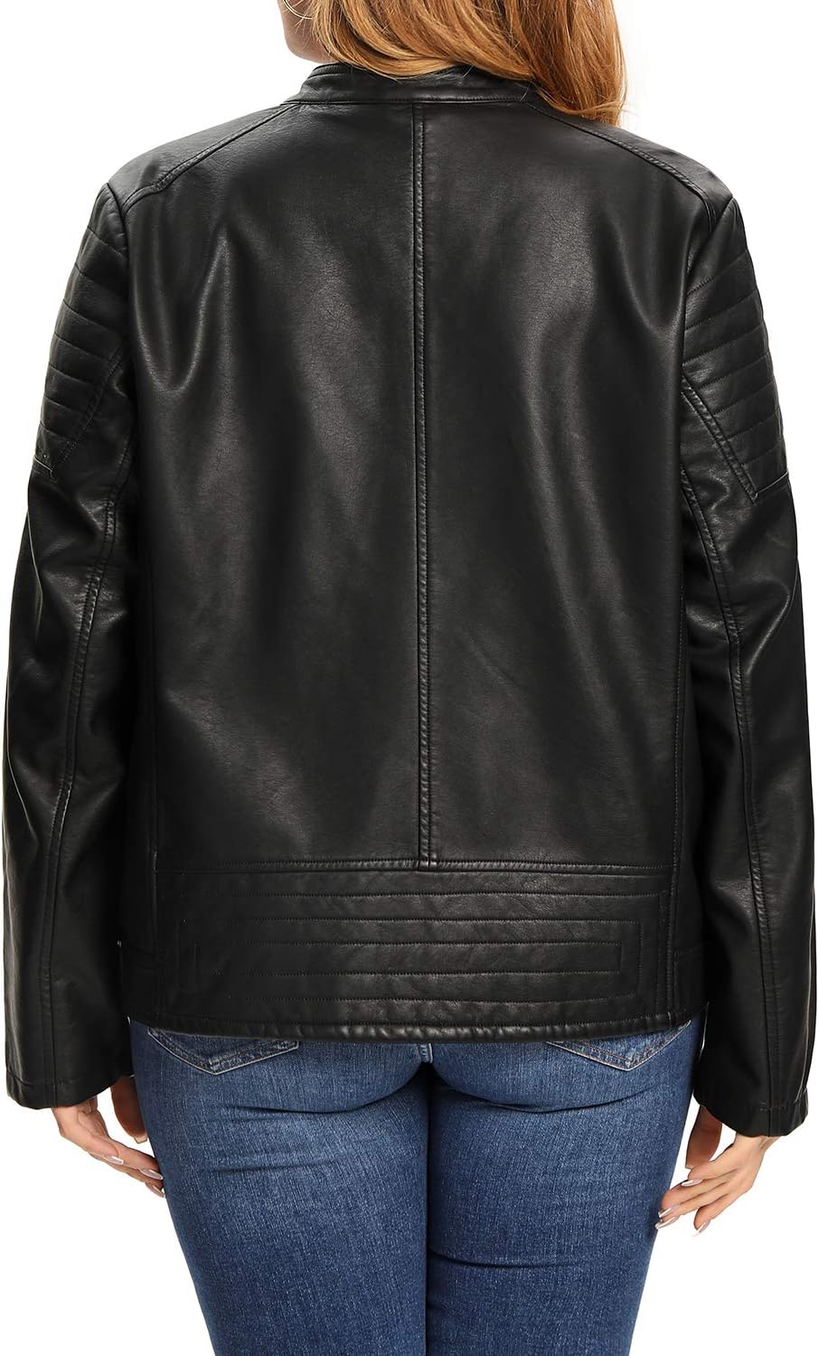 S P Y M Womens Faux Leather Jacket, Moto Biker Coat, Quilted Zip Up Outwear