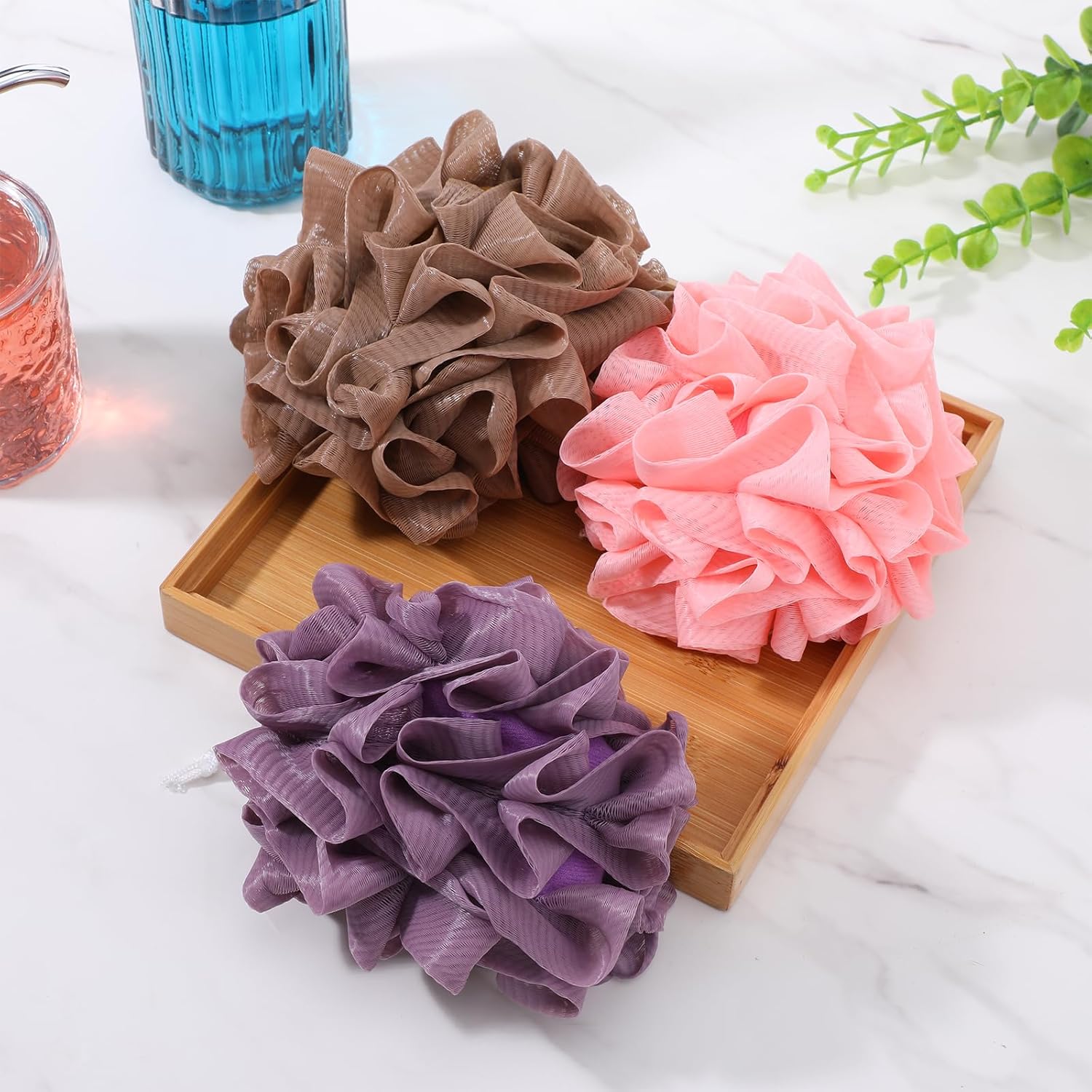 3Pcs Soap Loofah Pouch, 2 in 1 Washcloth Loofah Combo with Retractable Cord That Holds Bar Soap Exfoliation Mesh Shower Ball for Body Wash Bathing Smooth Skin (Khaki + Coffee + Pink) - Image 6