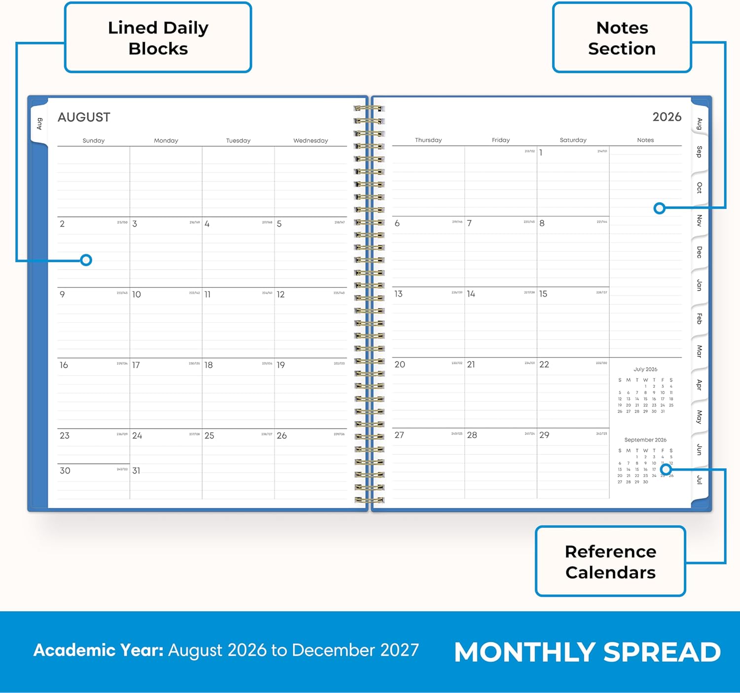 Blue Sky 2026-2027 Weekly & Monthly Academic Planner, 8.5"x11", Azure image 4