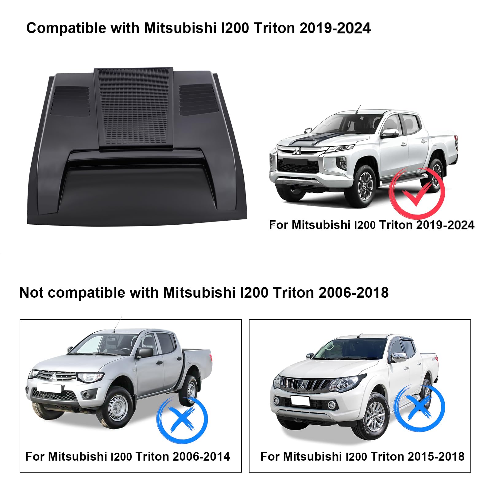 Pala para capó Mitsubishi L200 Triton 2019-2024, ABS capó accesorio todoterreno negro mate