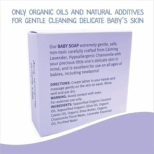 Miniatura 5 de Barra de jabón para bebés 100 % natural con aceite esencial de lavanda, agua de manzanilla orgánica y manteca de karité, proceso naturalmente frío