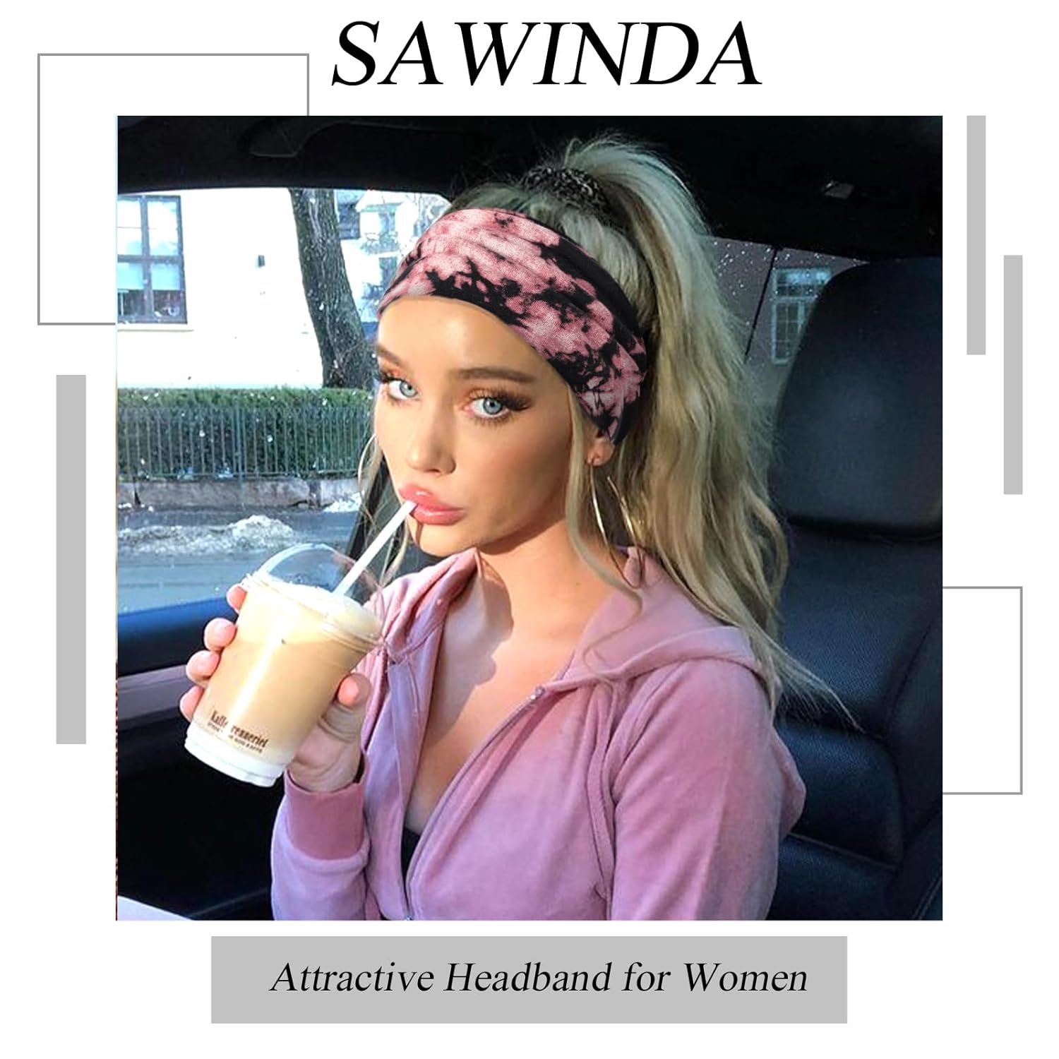 Wide Headbands for Women Tie Dye Headbands Boho Stretchy Non Slip Head Bands for Women's Hair African Cloth Bandanas for Women Yoga Workout Head Wraps Accessories 4 Pack - Image 4