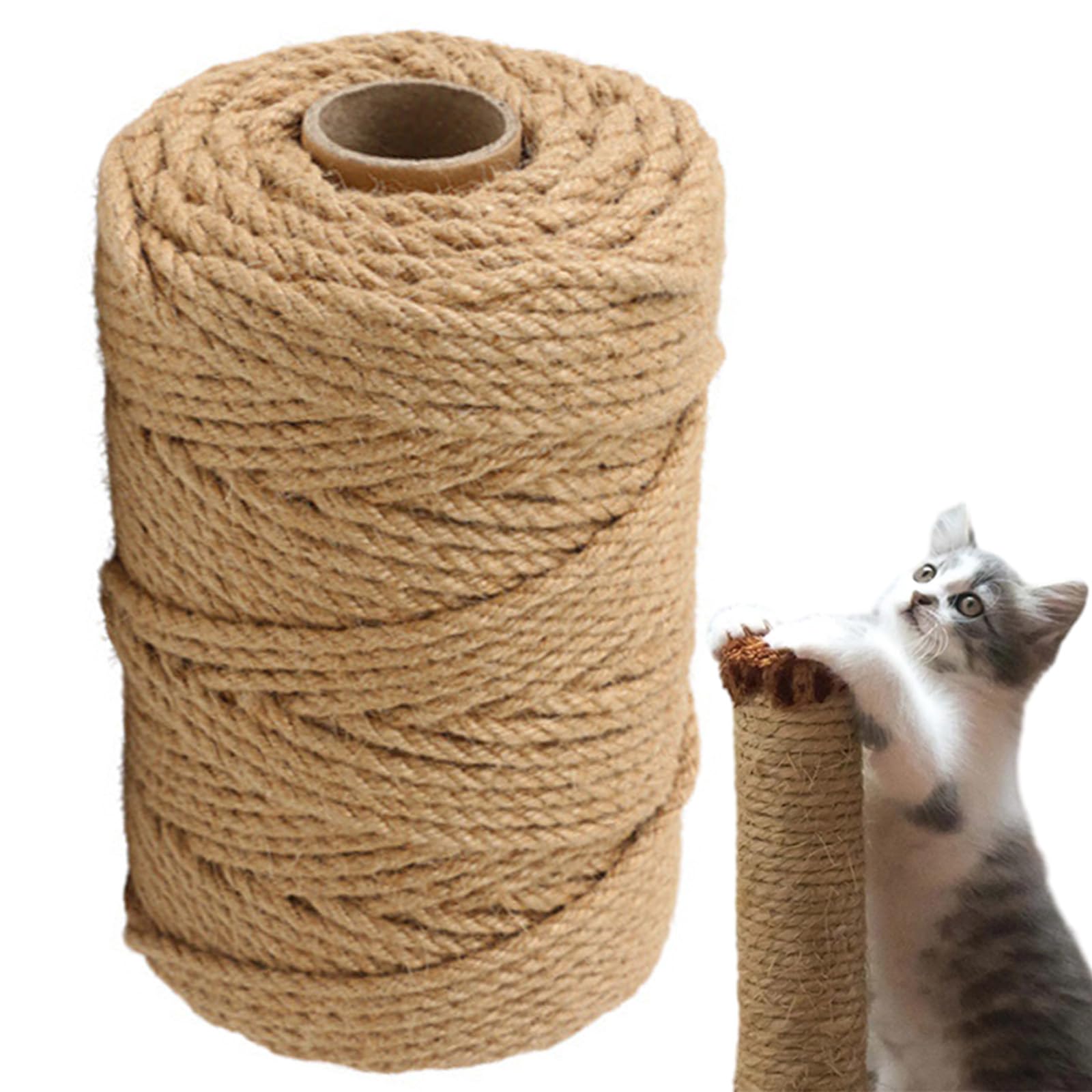Corda Tiragraffi Gatti 60m x 6mm, Spago Juta Naturale, Accessori Pilastro Scratching Gatto per Riparazione Sostituzione Pad Graffiare Gattino,Decoración Casa,Decorazione Giardino,Fai Da Te,Artigianato