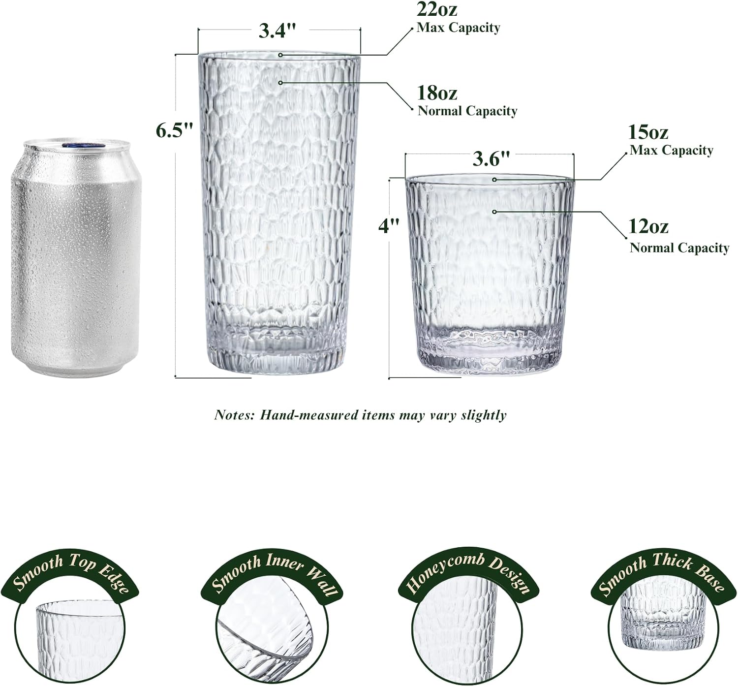 22oz Clear Acrylic Glasses Drinkware (Set of 8), Honeycomb Stackable Shatter-Proof Plastic Tumblers, Reusable Plastic Drinking Glasses, BPA-Free, Dishwasher-Safe