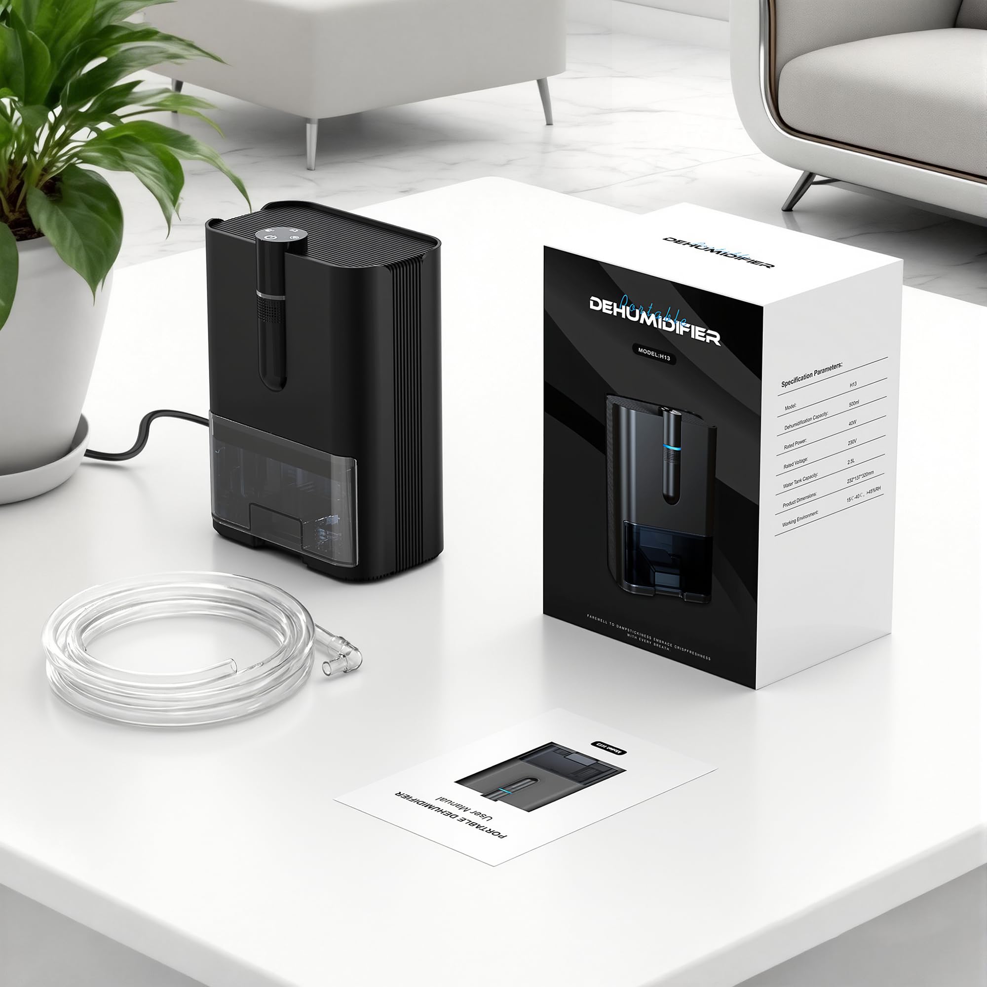 Deumidificatore Casa, 2500ML Dehumidifier per Casa Muffa, Deumidificatore Elettrico Silenzioso con Tubo di Scarico, Spegnimento Automatico, Modalità Sleep, Deumidificatori per Bagno,Camera,Armadio