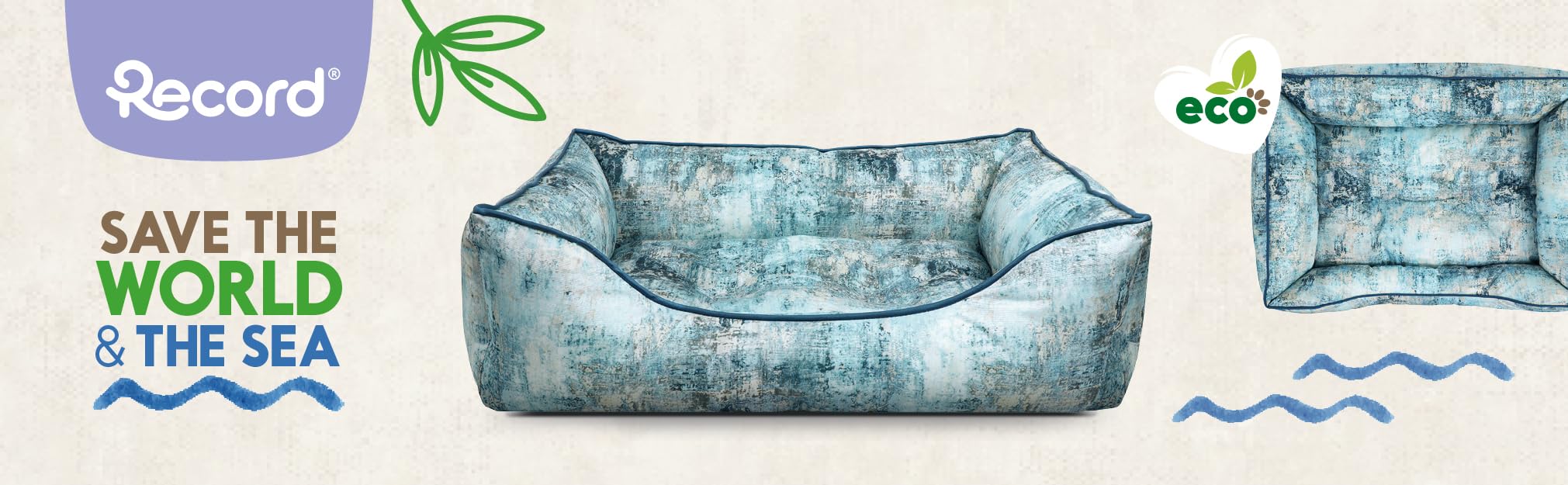 Record - Cuccia per Cani e Gatti Cozy Green in PET riciclato. Lettino imbottito per animali con base antiscivolo e cuscino estraibile. Cuscino rettangolare per cani e gatti |M - 75 x 48 cm