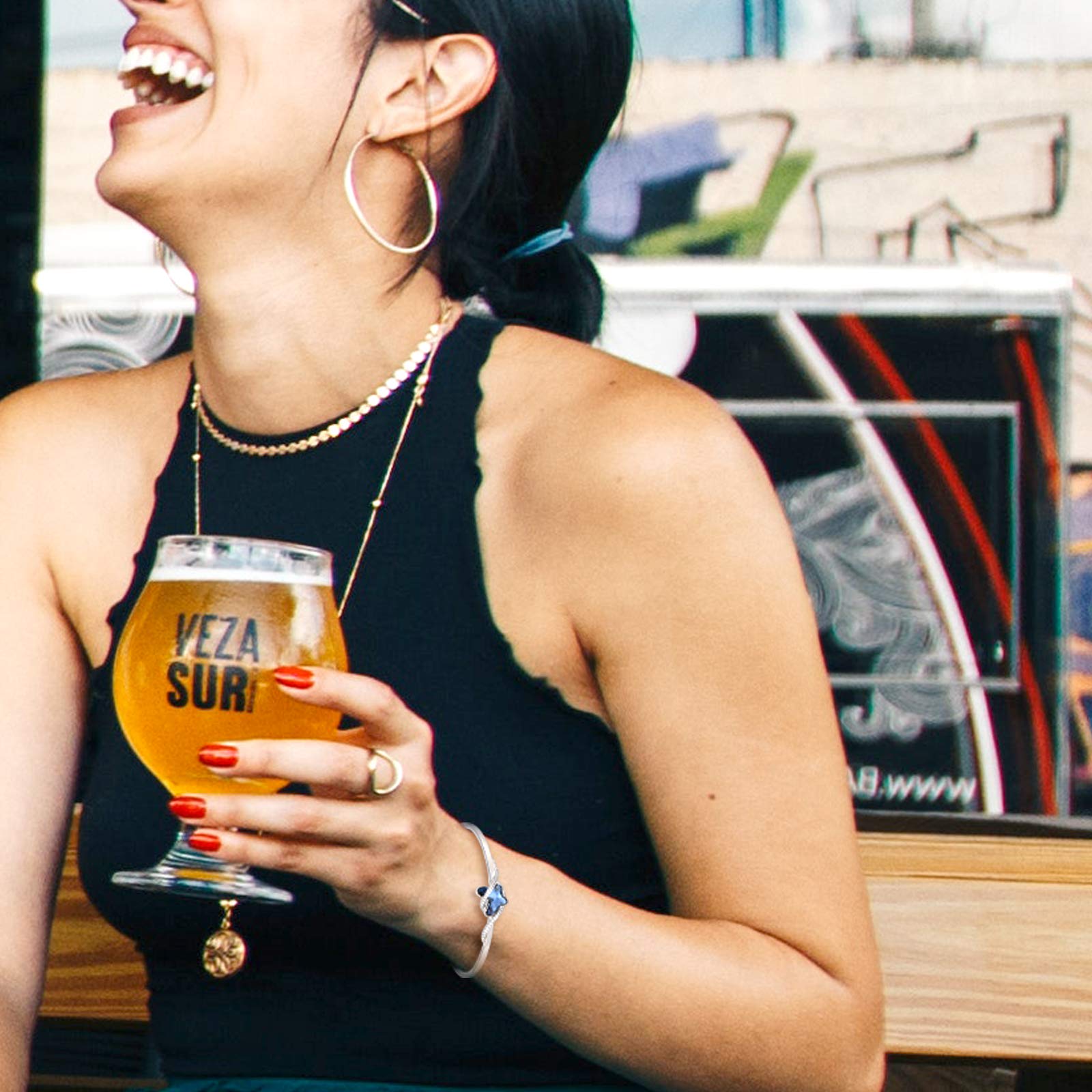 GEORGE · SMITH Bracciale in argento per donna, Bracciale regolabile Bracciale a farfalla in cristallo blu/viola - Regalo di Natale, anniversario, compleanno per donna con scatola