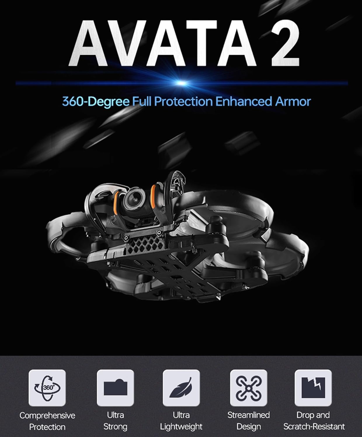 Generic AVATA 2 Drone Propeller Guard Protector 360 degree,For DJI AVATA2 Protective Cover Bumper Ring, Anti-Knock and Anti-Scratch Propeller Protective Cover, black