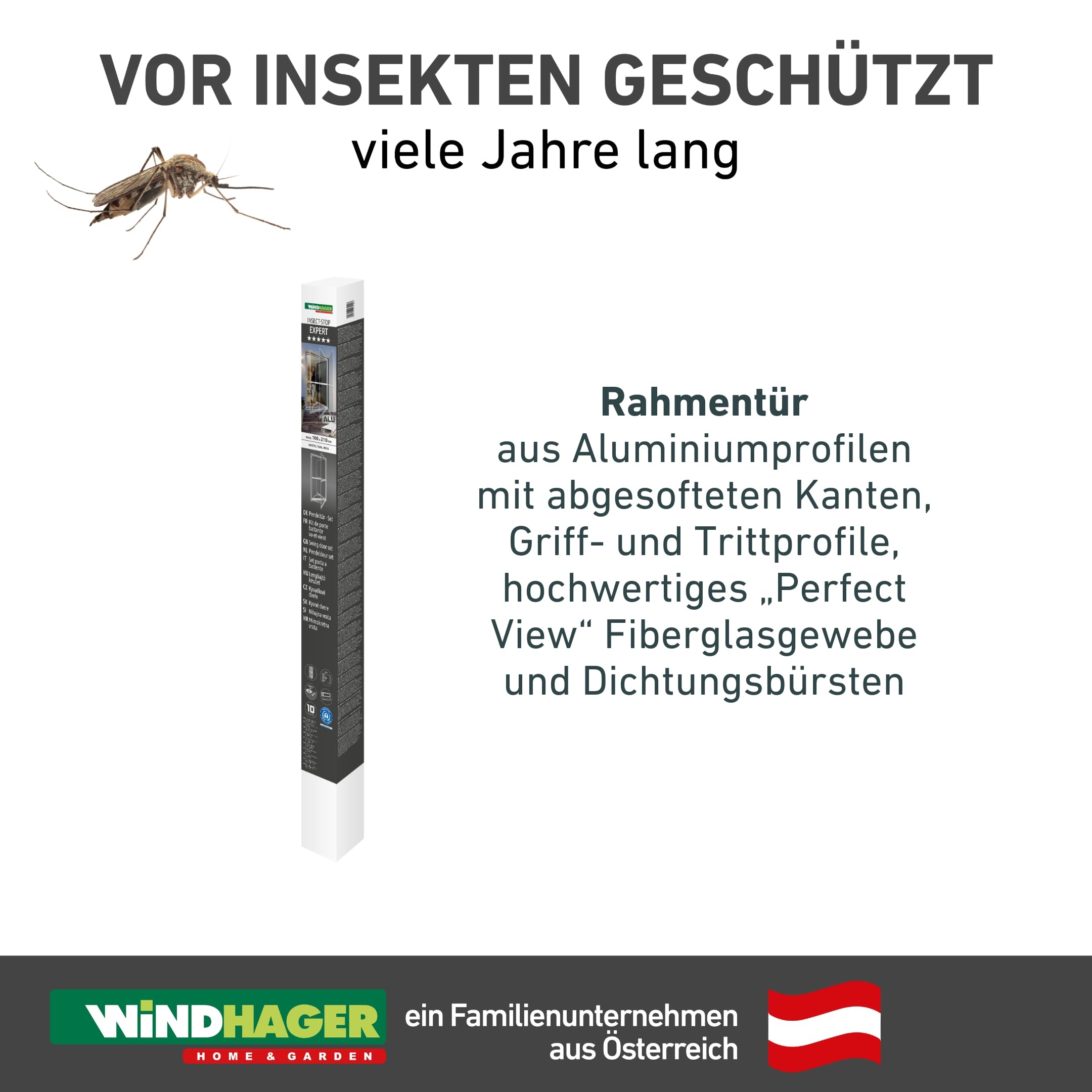 Windhager Fliegengitter Balkontür EXPERT 100 x 210 cm weiß, Pendeltür mit Alurahmen ohne Bohren, Insektenschutz für Balkon und Terrasse, Mückenschutz Schwingtür, einfache Montage, langlebig, 03240